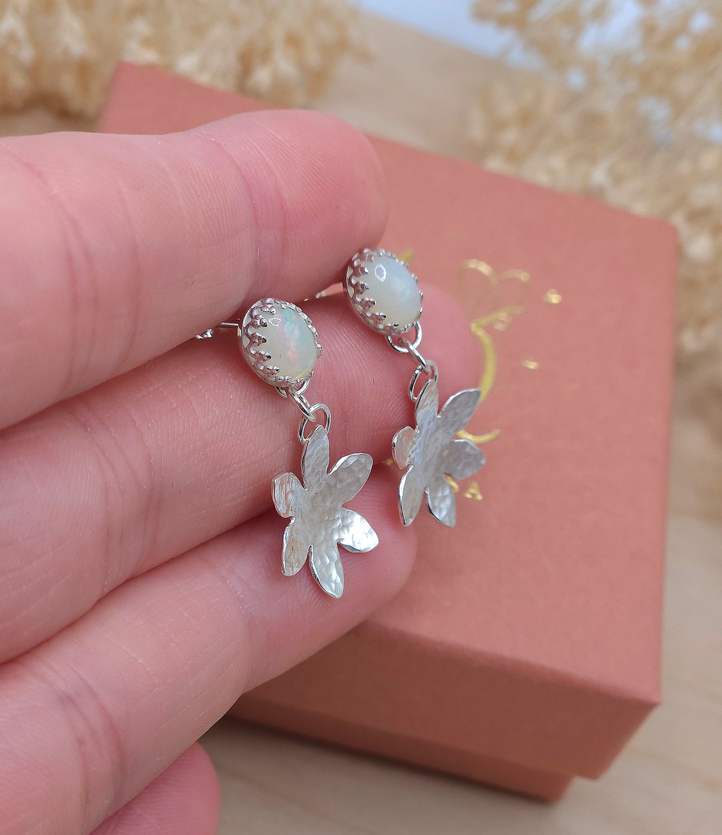 Ethiopian Opal flower earrings