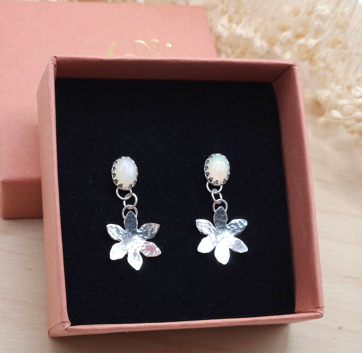 Ethiopian Opal flower earrings