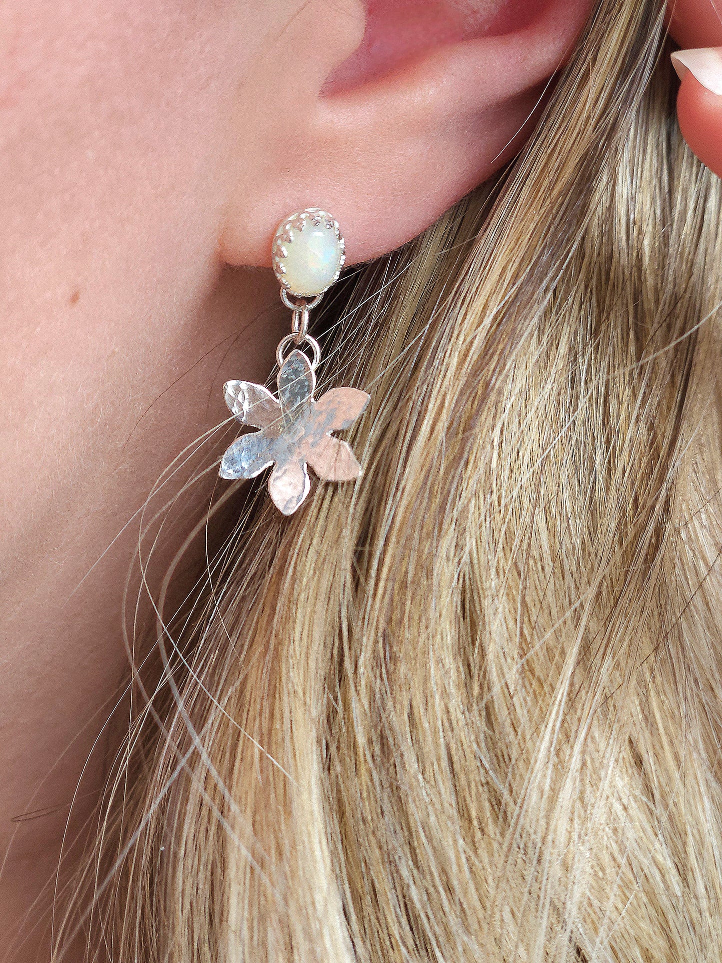 Ethiopian Opal flower earrings