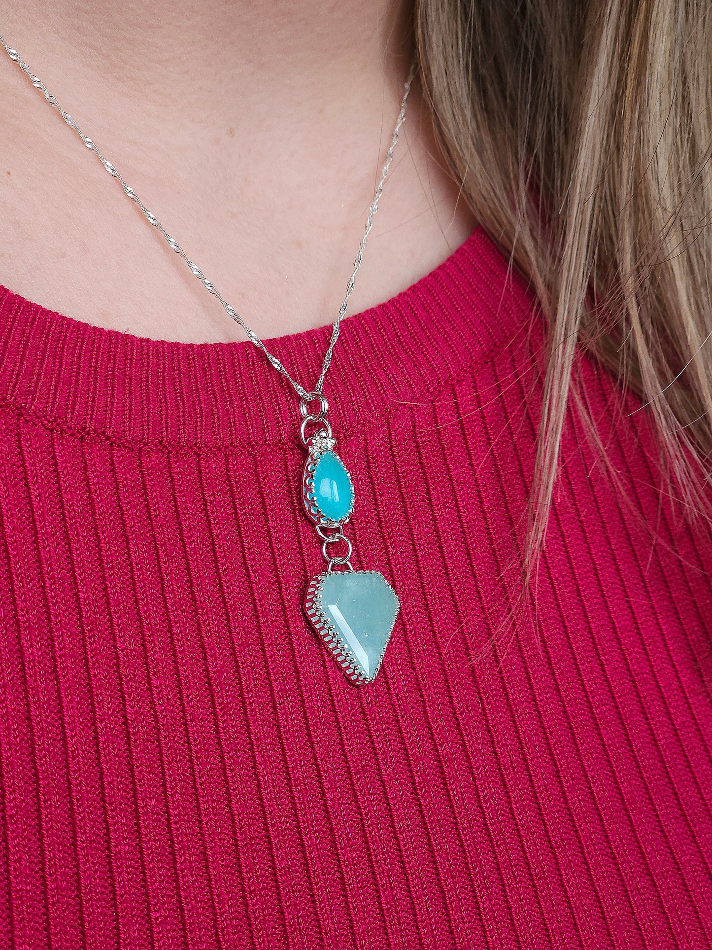 Amazonite & Aquamarine Drop Necklace