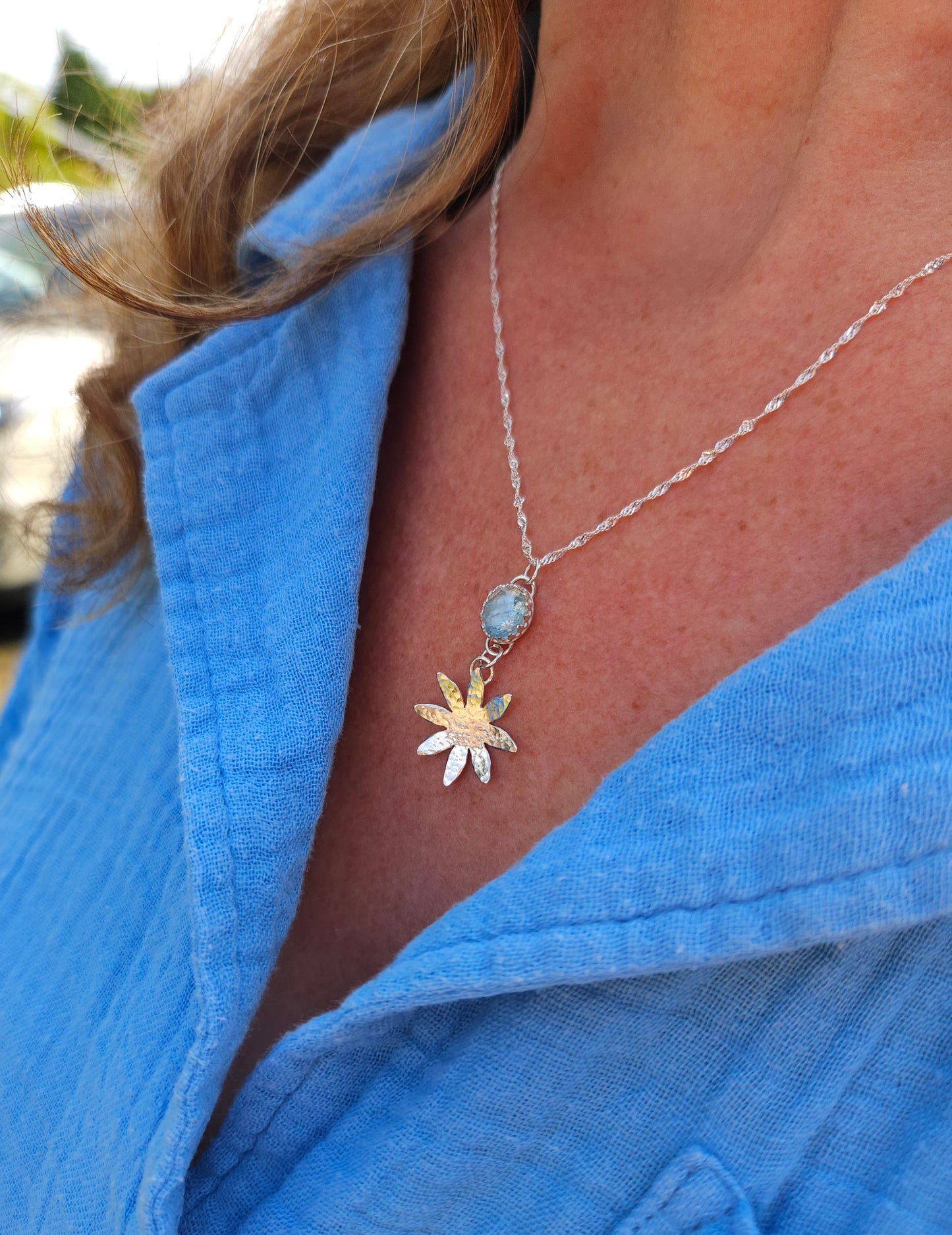 Aquamarine flower drop necklace