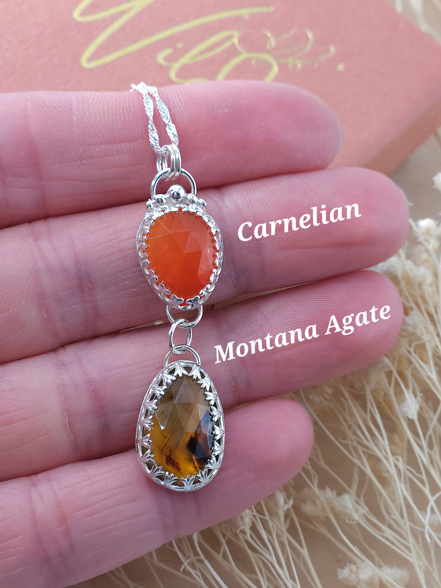 Carnelian & Montana Agate Drop Necklace