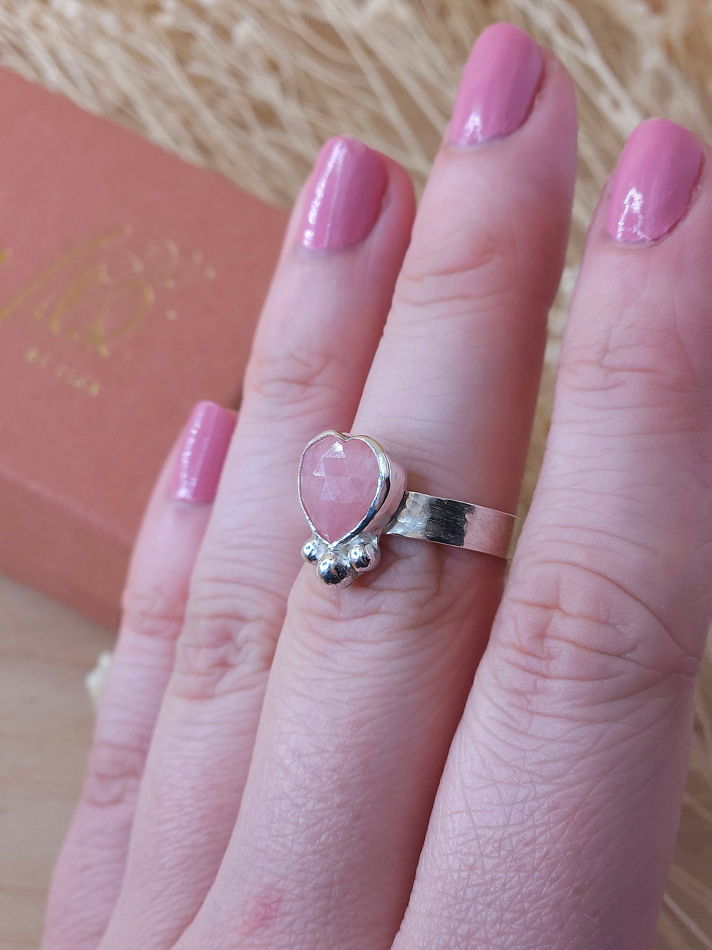 Pink Opal Heart Ring - Size N