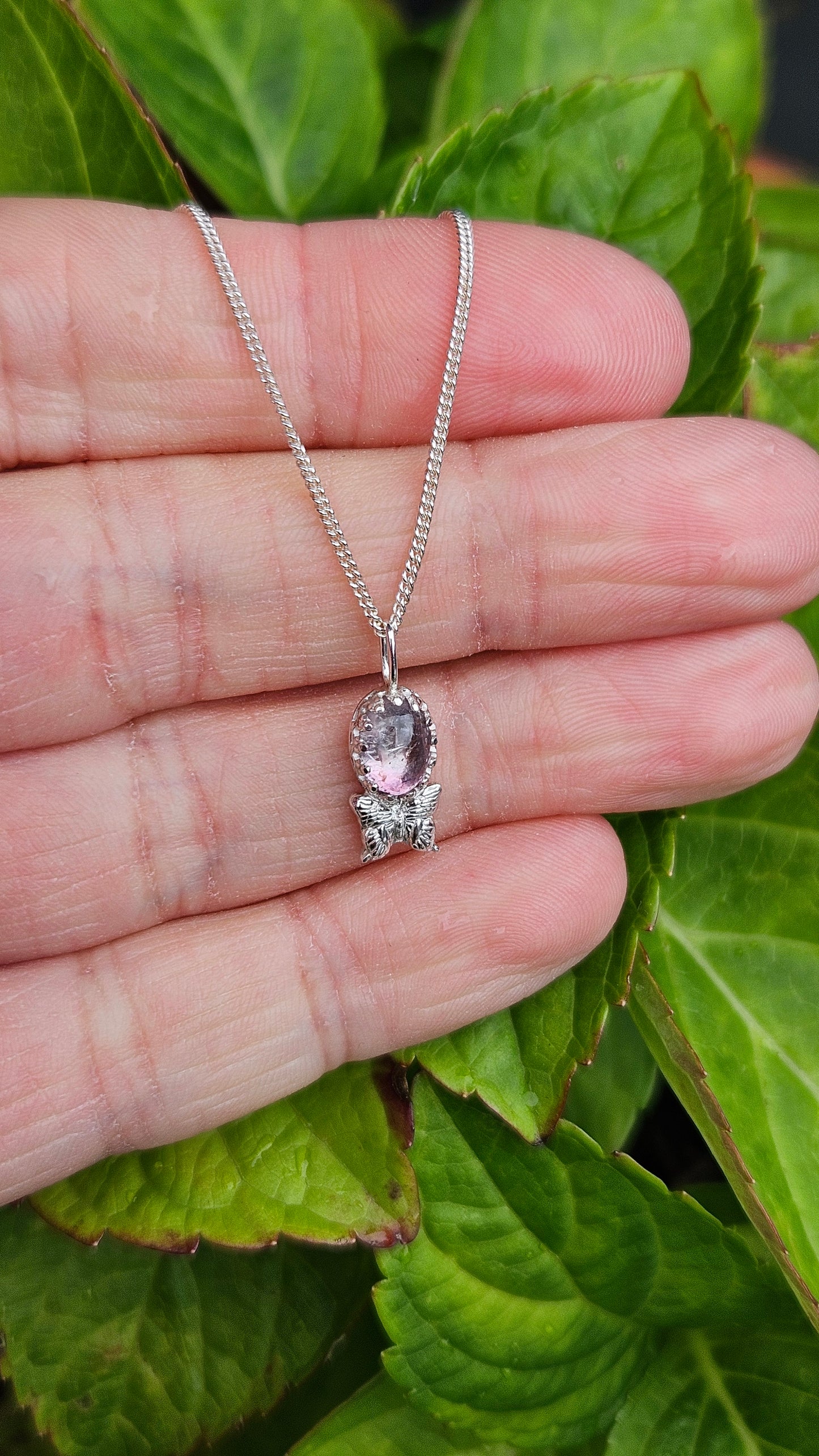 Butterfly Gem Pendant - Light Pink Tourmaline