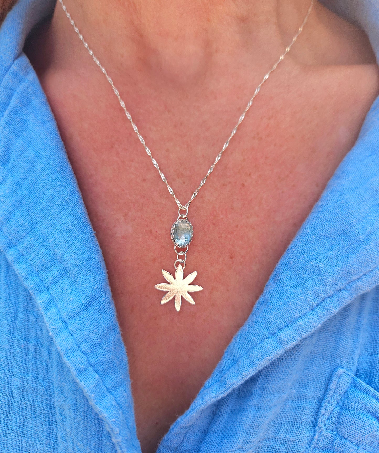 Aquamarine flower drop necklace
