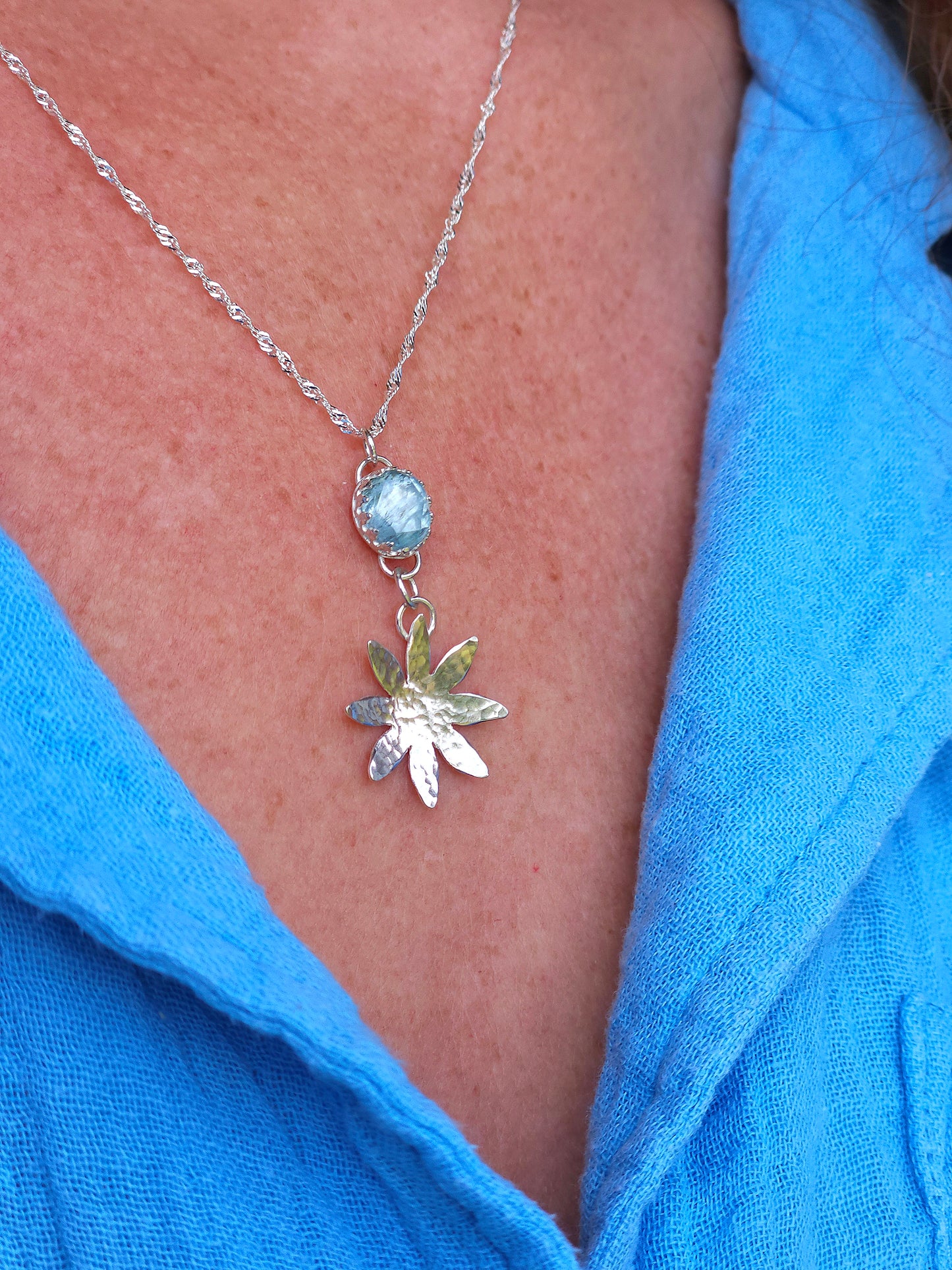 Aquamarine flower drop necklace