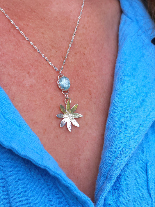 Aquamarine flower drop necklace