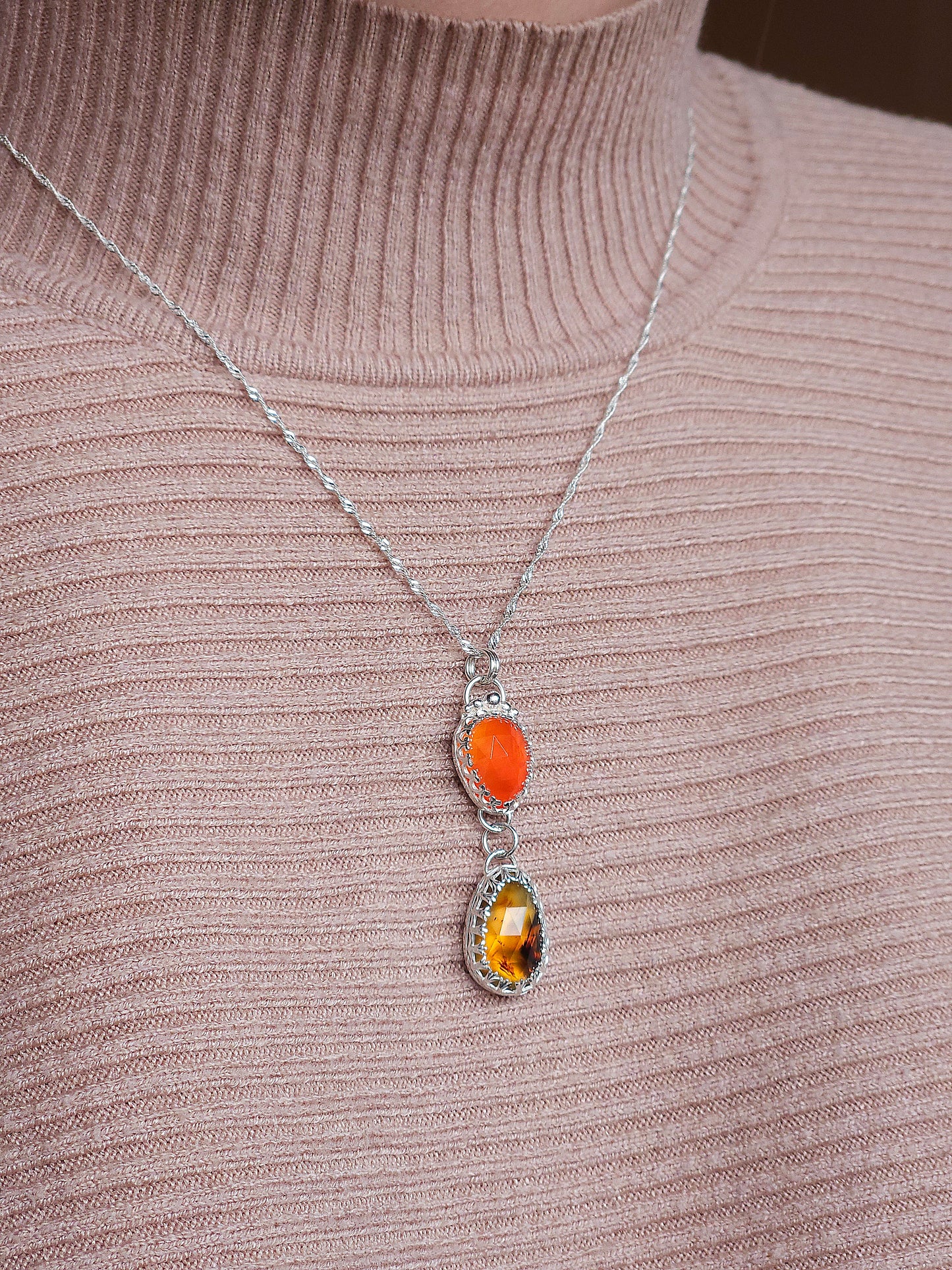 Carnelian & Montana Agate Drop Necklace