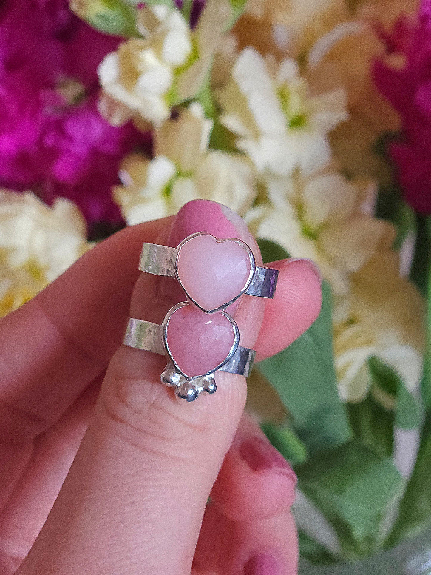 Pink Opal heart ring - Size O
