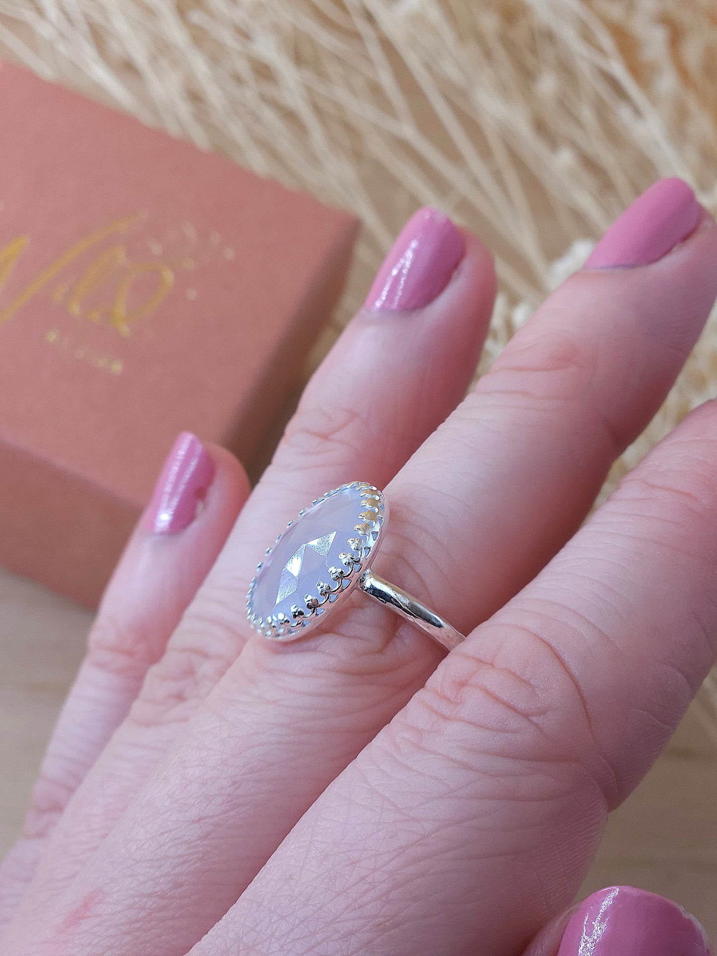 Chalcedony flower ring - Size N