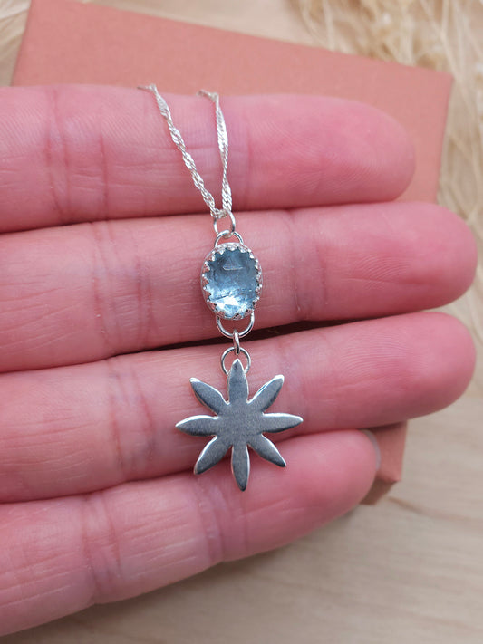 Aquamarine flower drop necklace