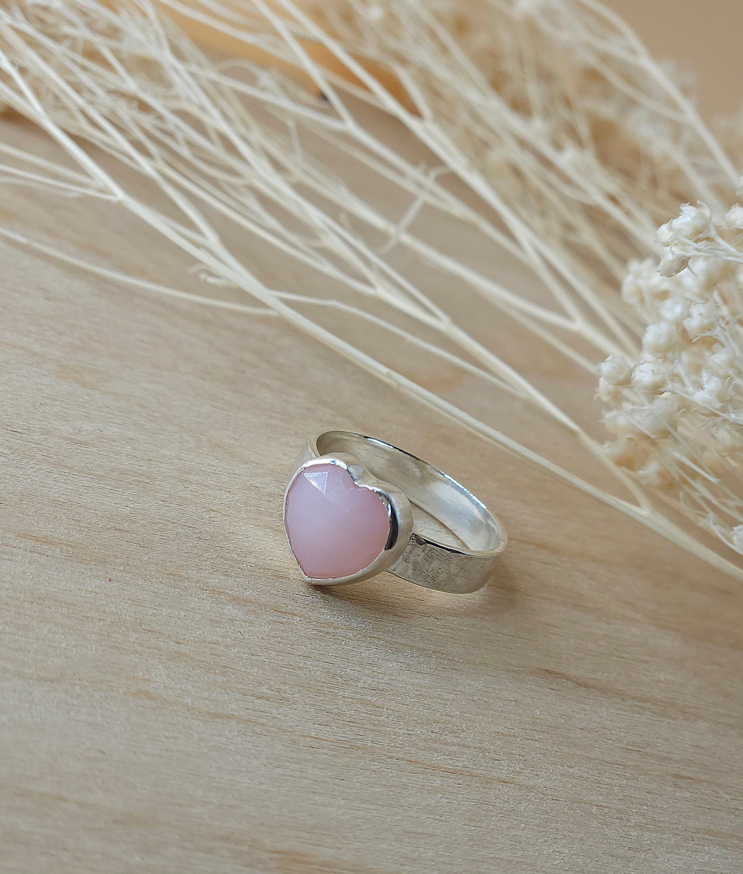 Pink Opal heart ring - Size O
