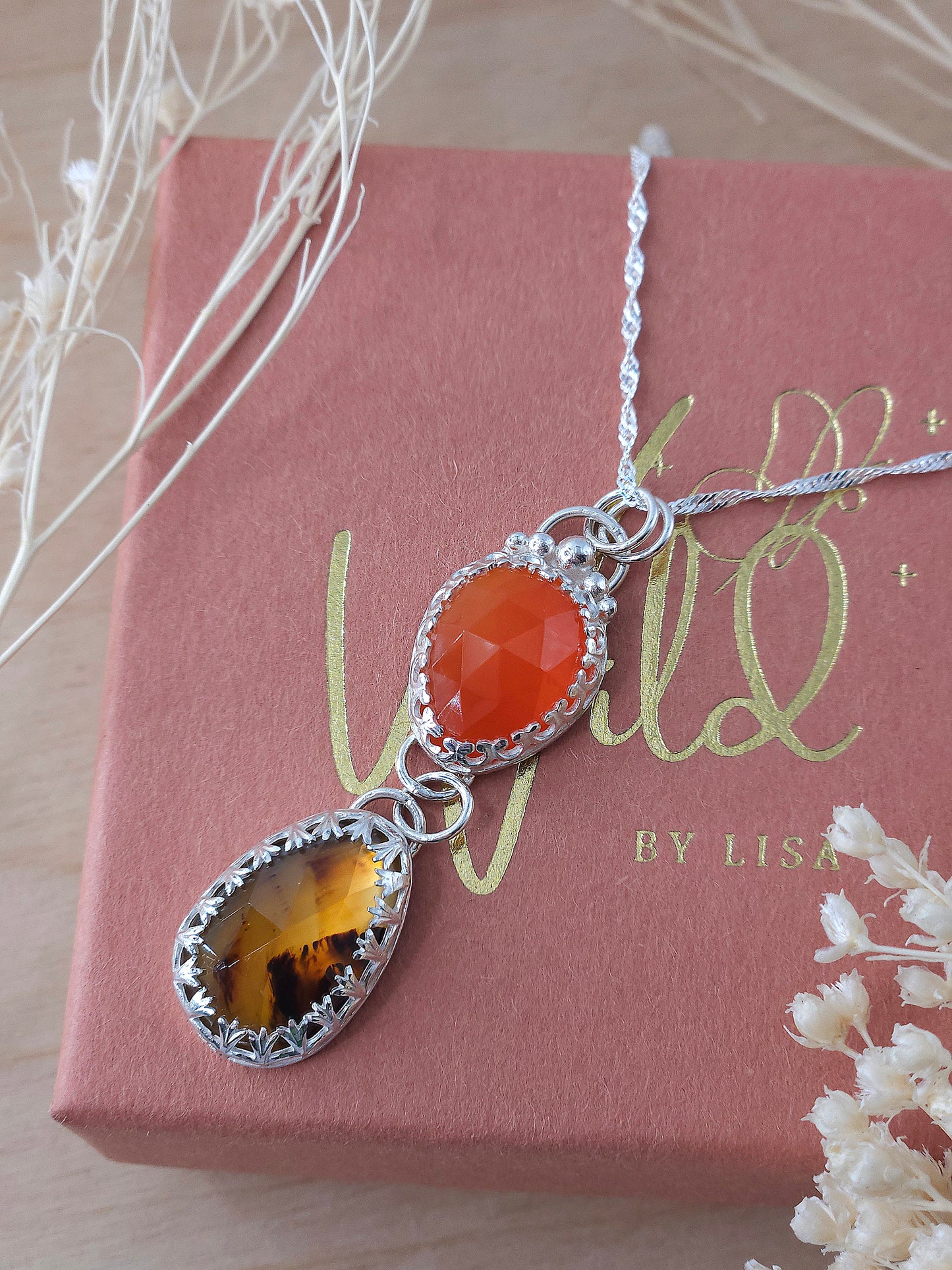 Carnelian & Montana Agate Drop Necklace