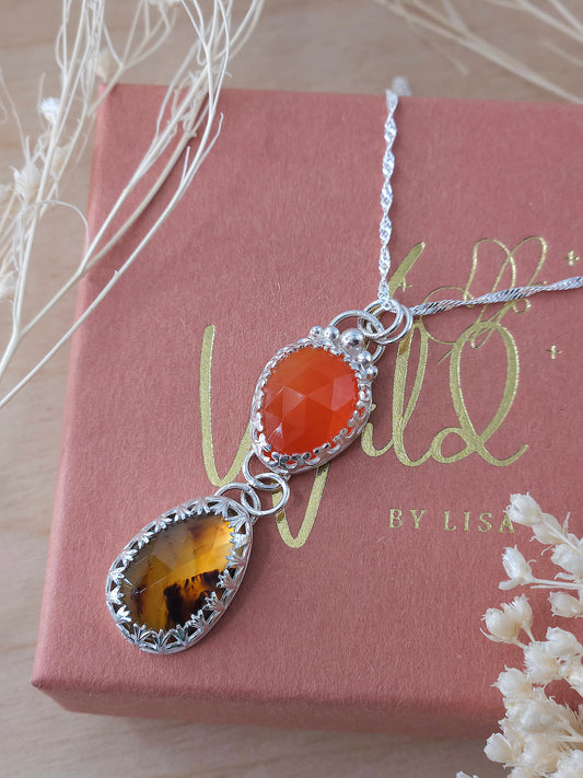 Carnelian & Montana Agate Drop Necklace