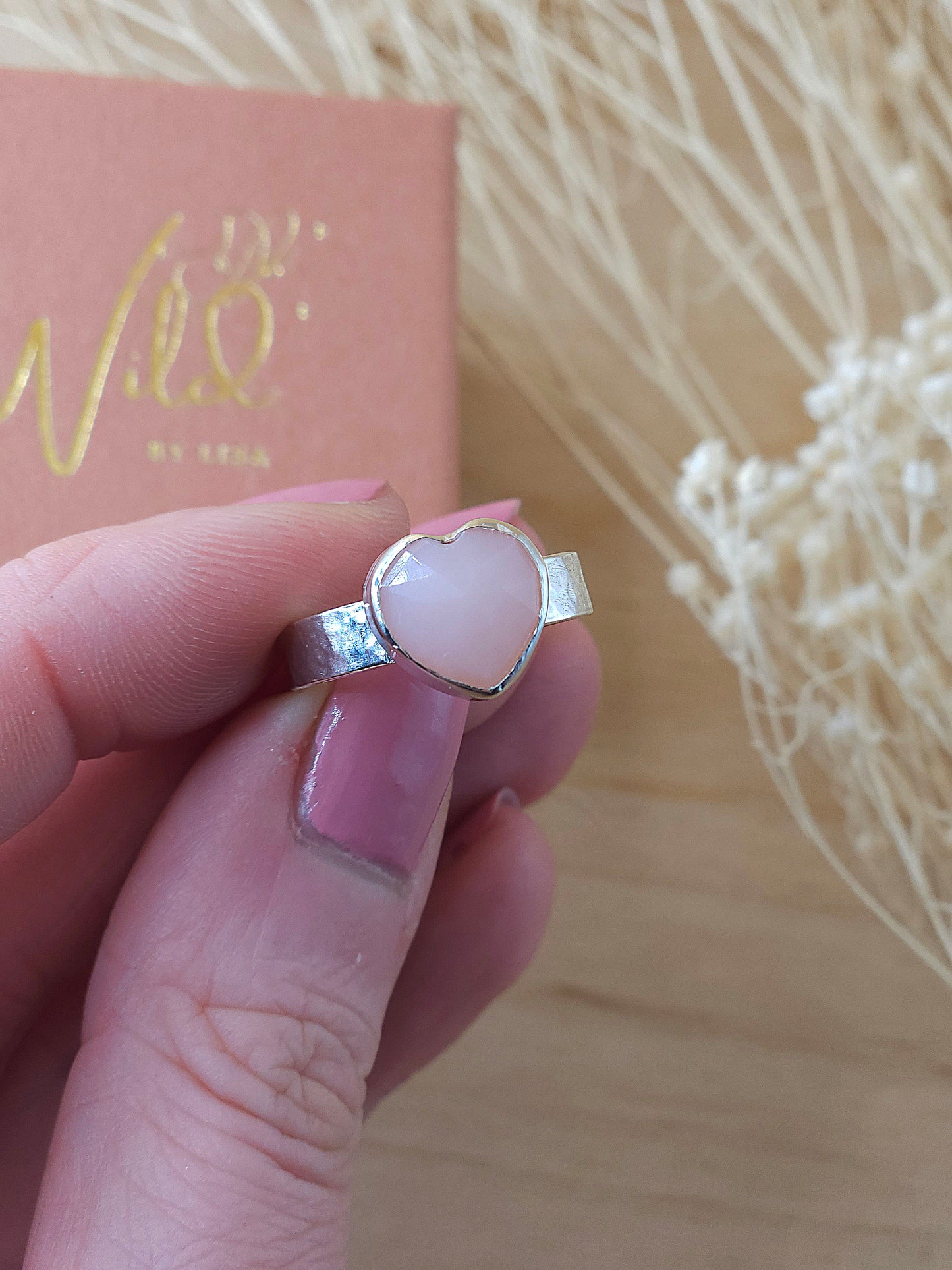 Pink Opal heart ring - Size O