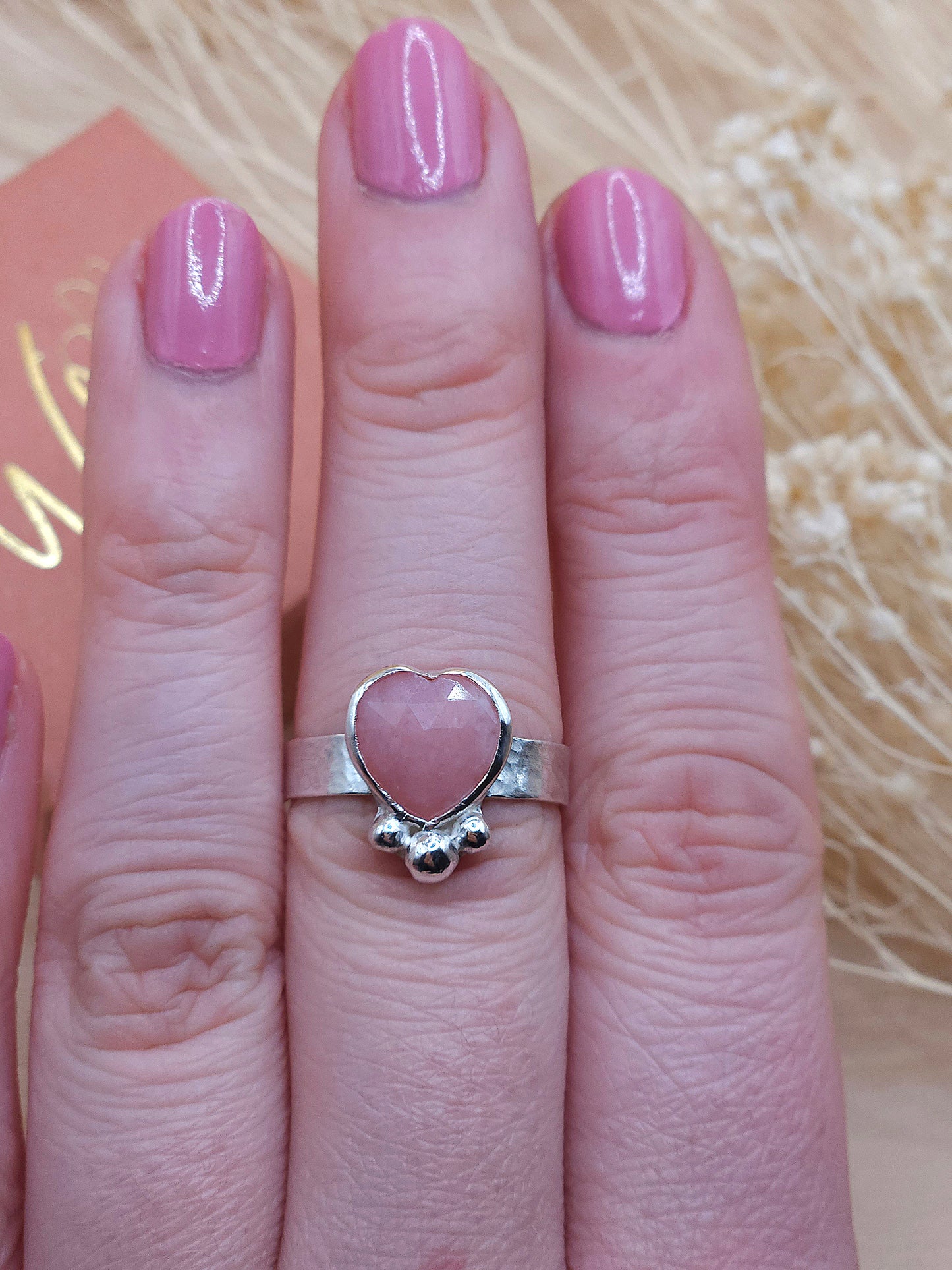 Pink Opal Heart Ring - Size N