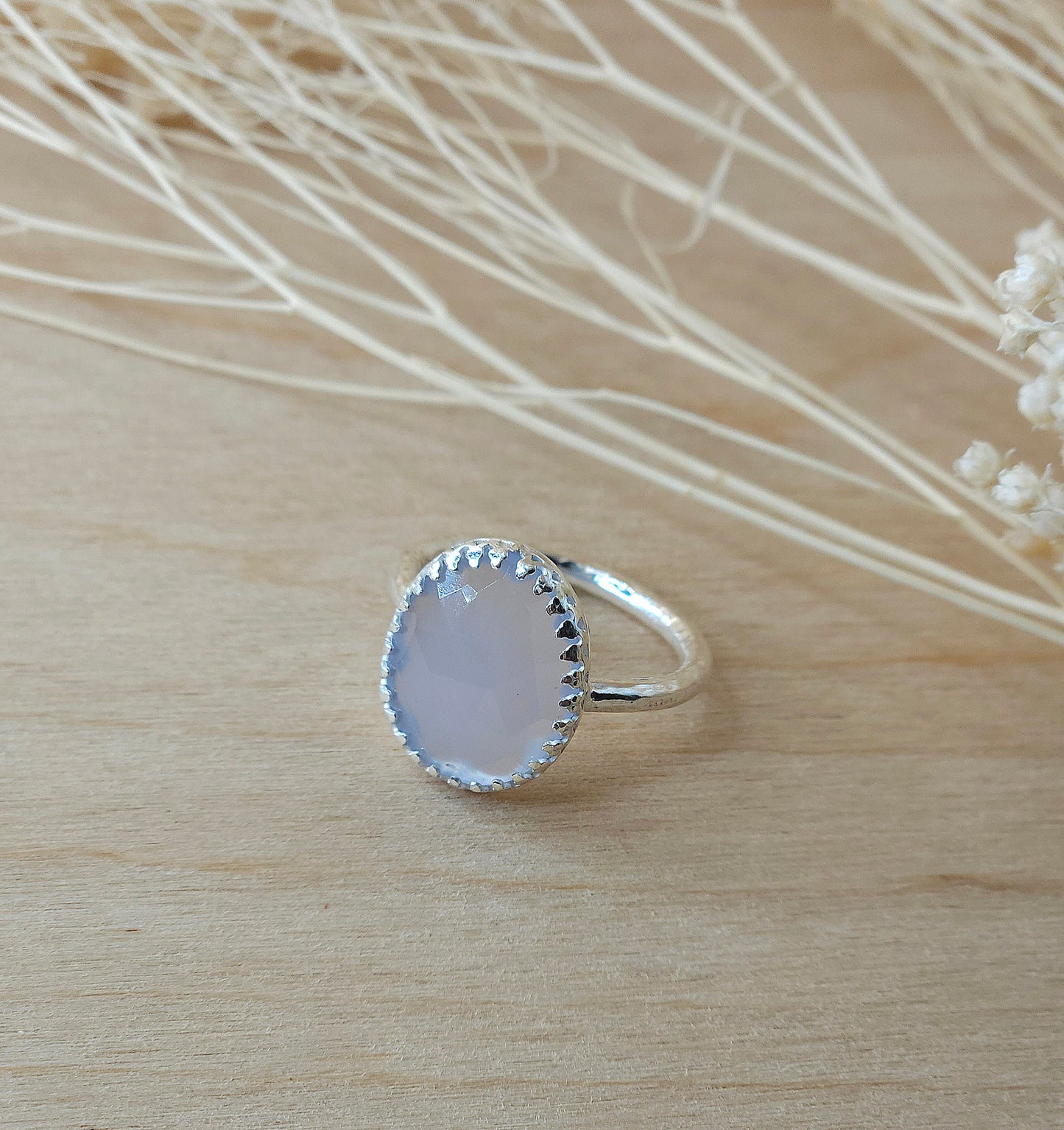 Chalcedony flower ring - Size N