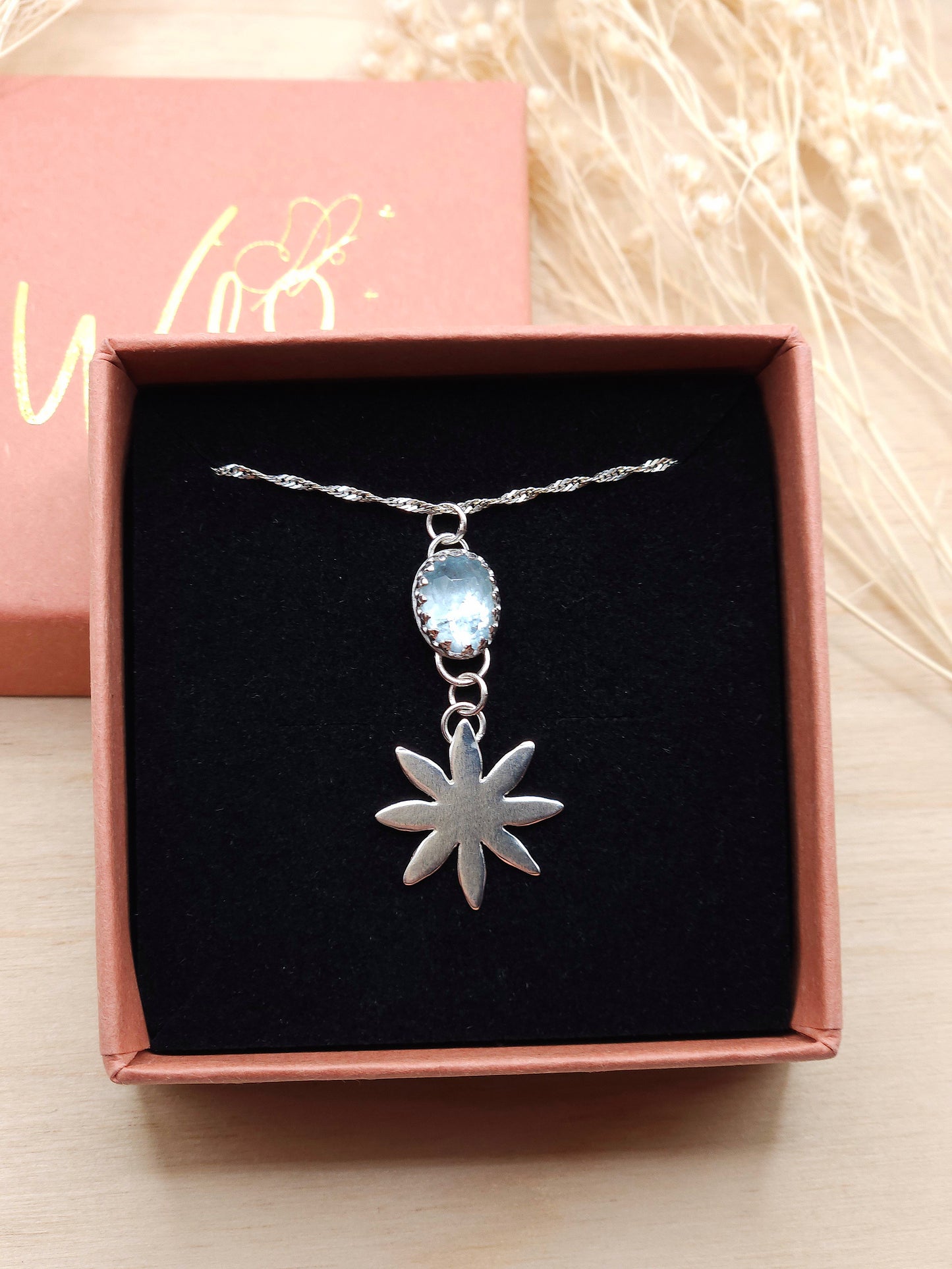 Aquamarine flower drop necklace