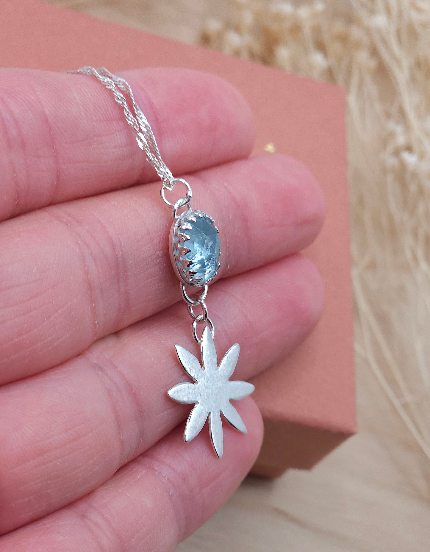 Aquamarine flower drop necklace