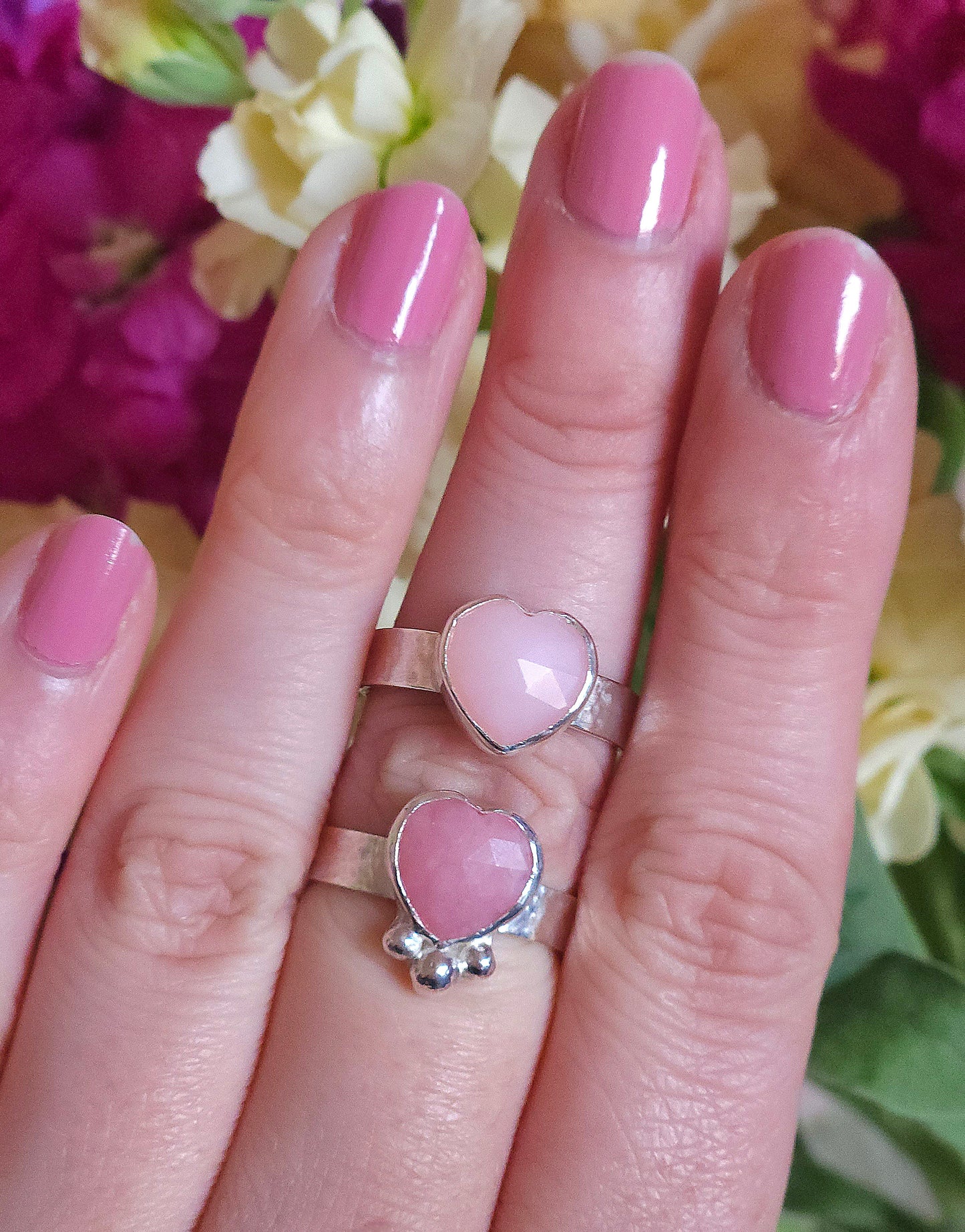 Pink Opal heart ring - Size O