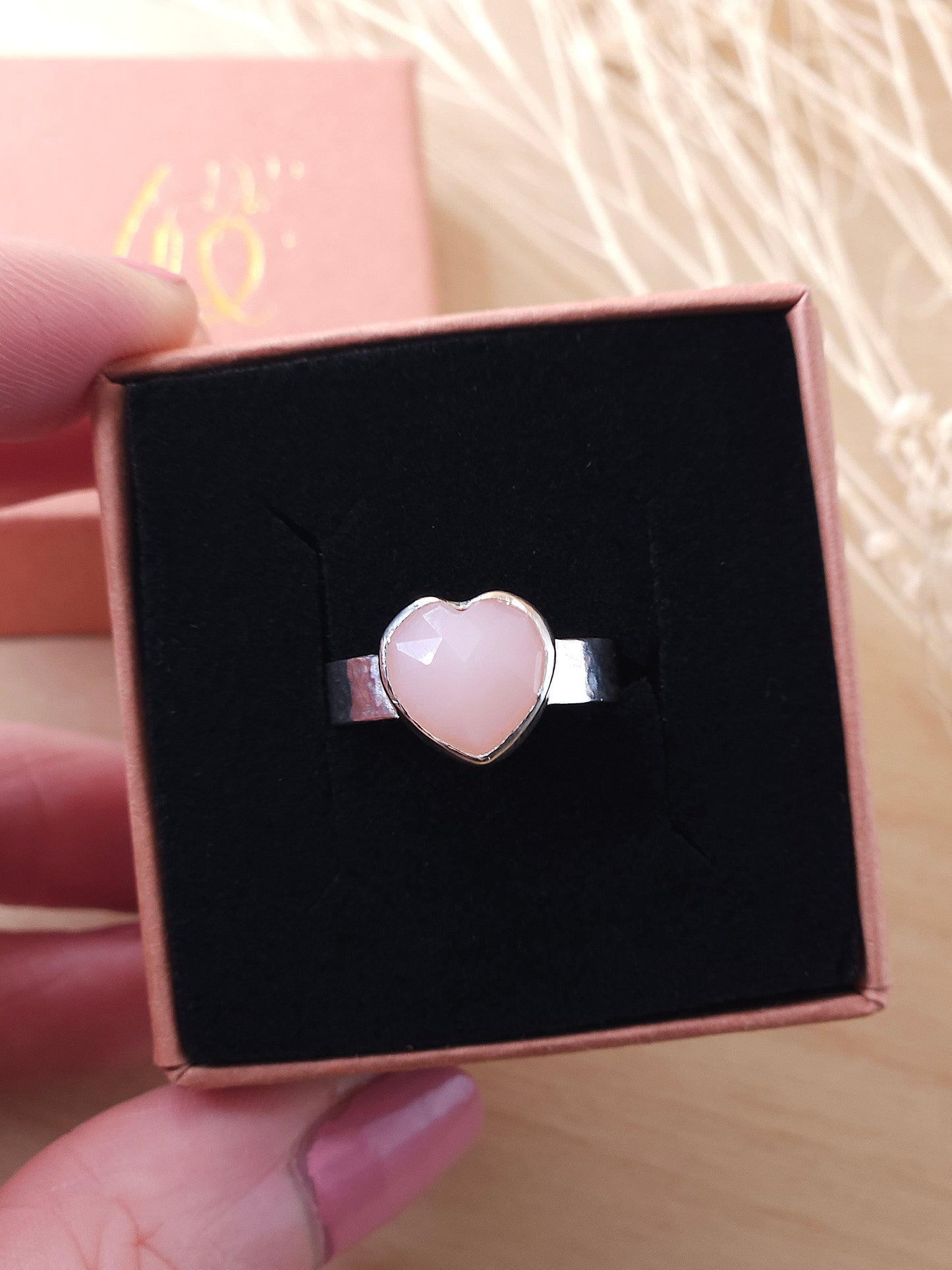 Pink Opal heart ring - Size O
