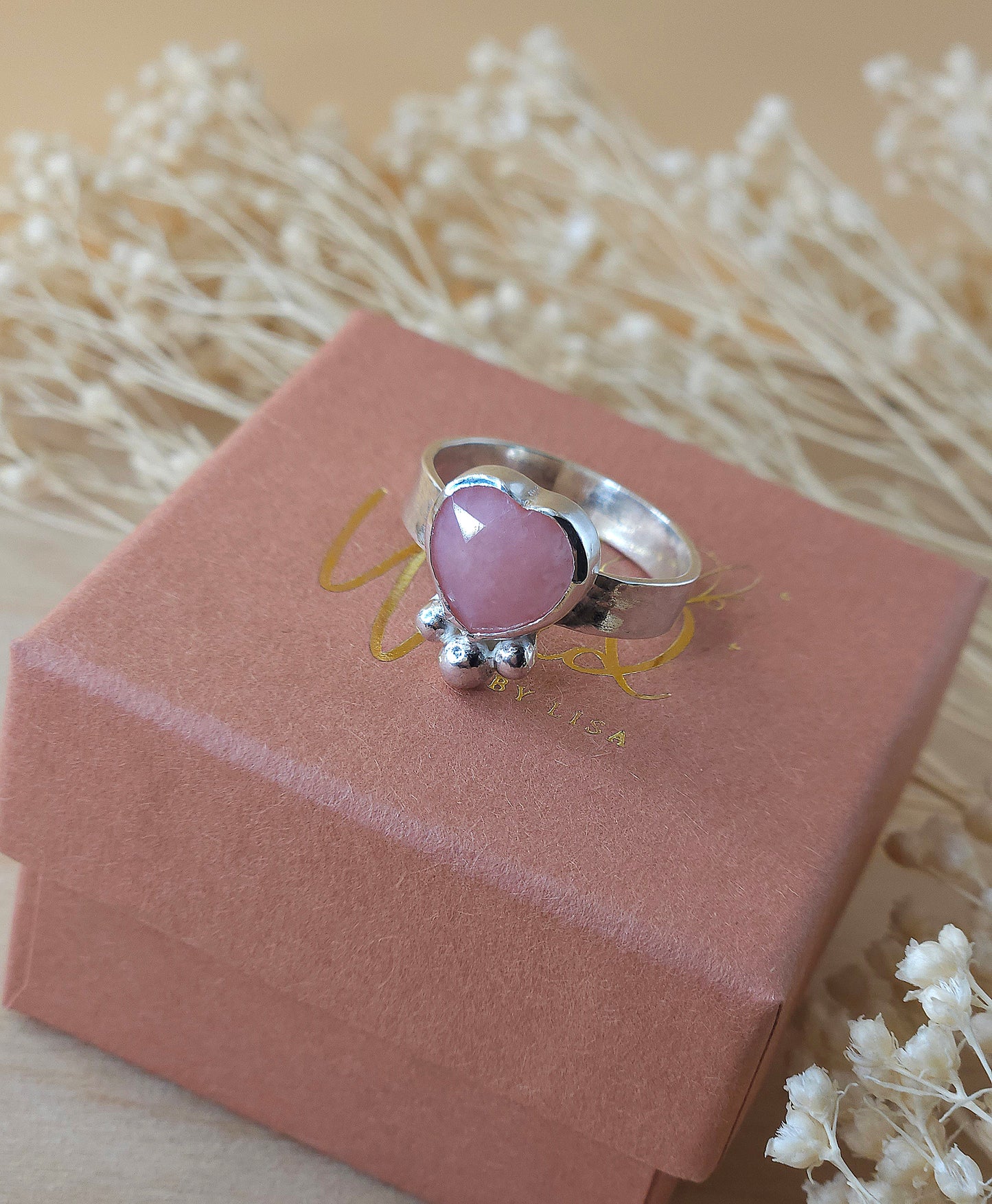 Pink Opal Heart Ring - Size N