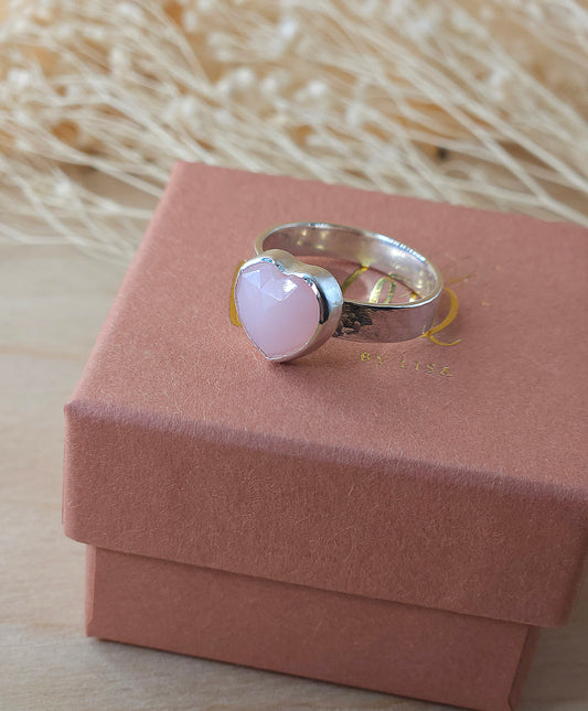 Pink Opal heart ring - Size O