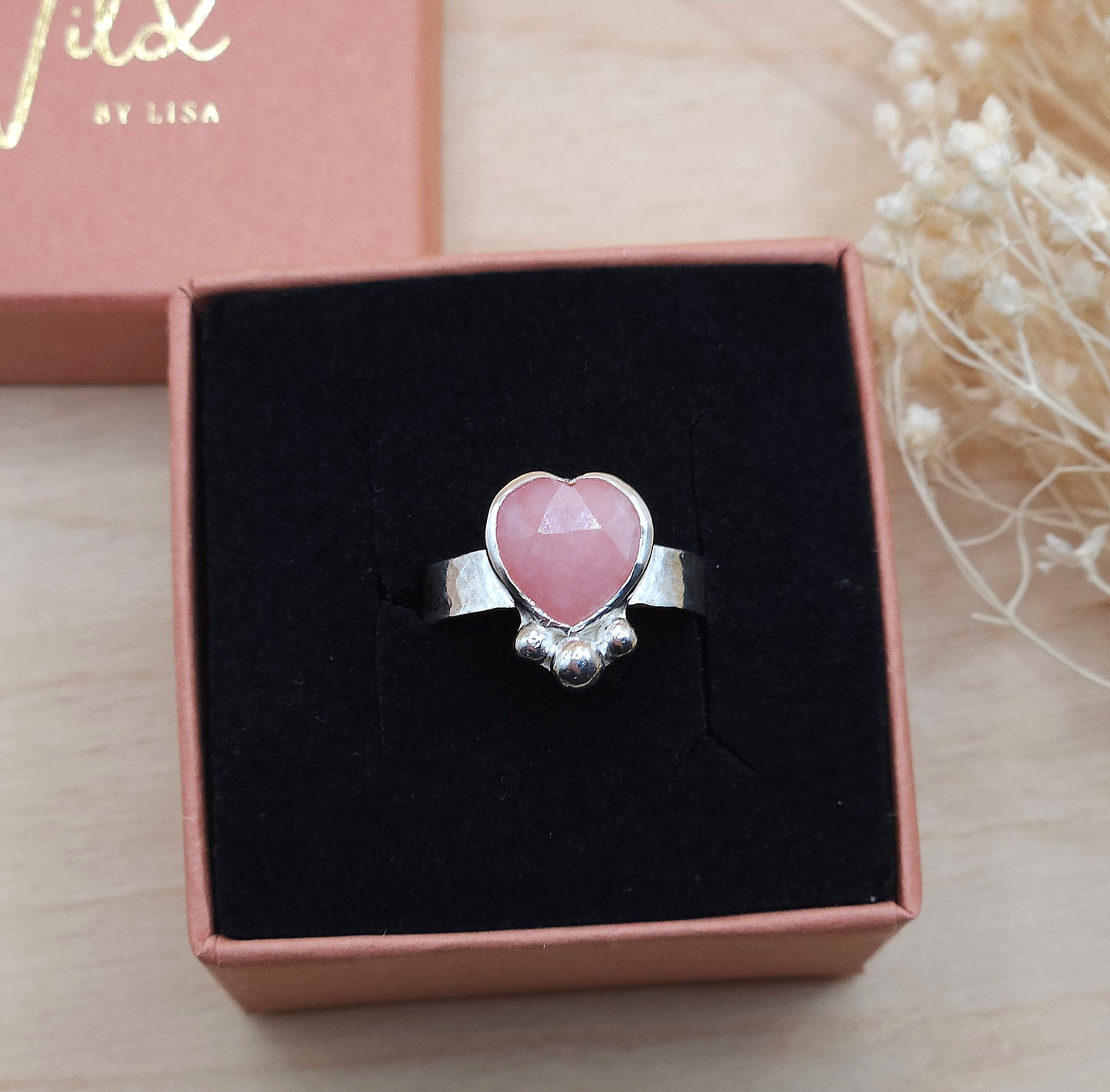 Pink Opal Heart Ring - Size N