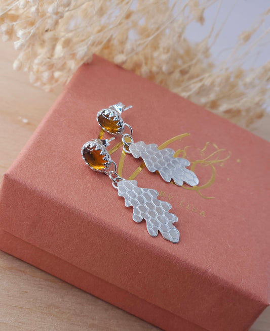 Golden Tourmaline honeycomb leaf earrings