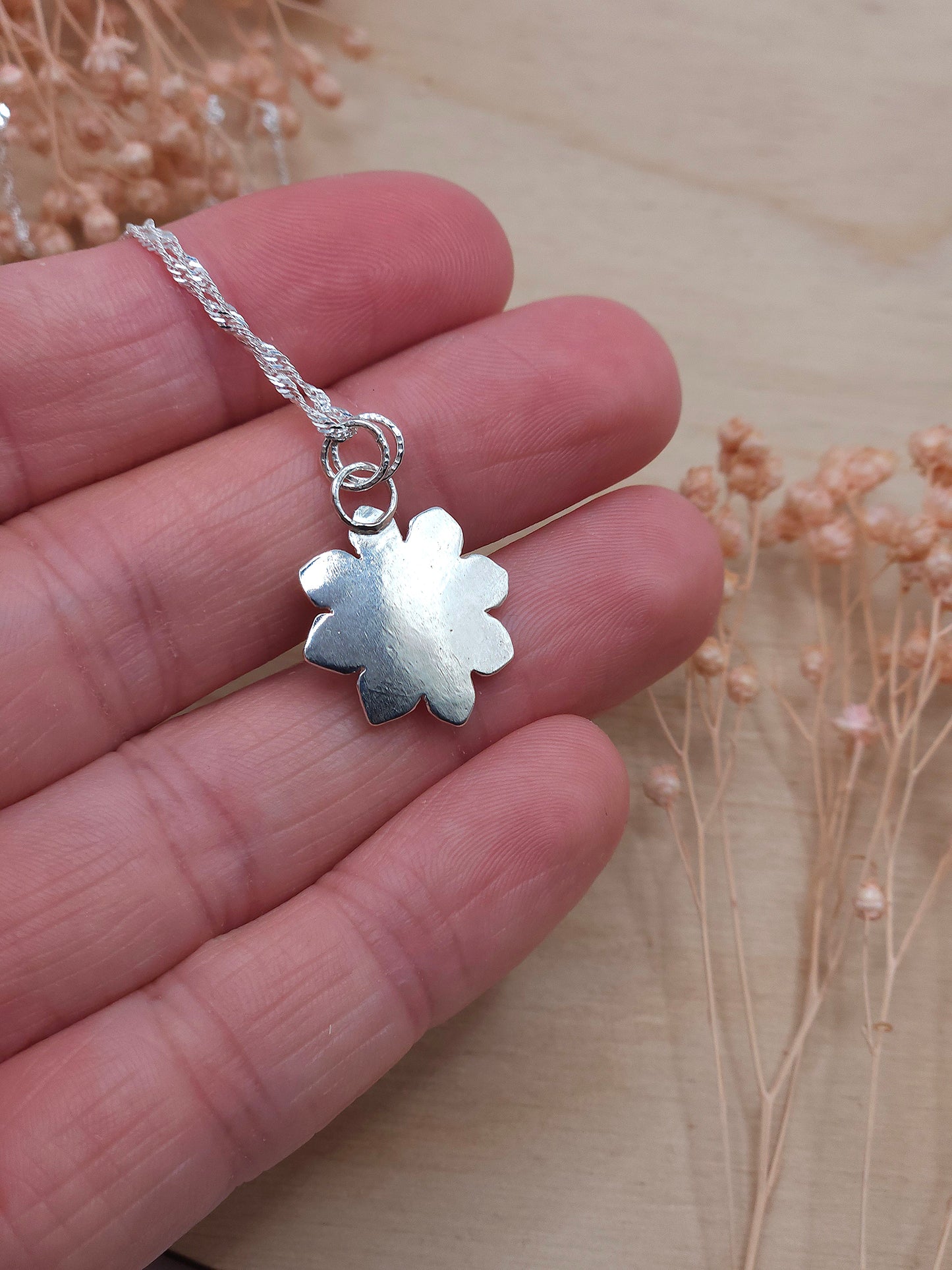 Hammered Aquamarine flower necklace