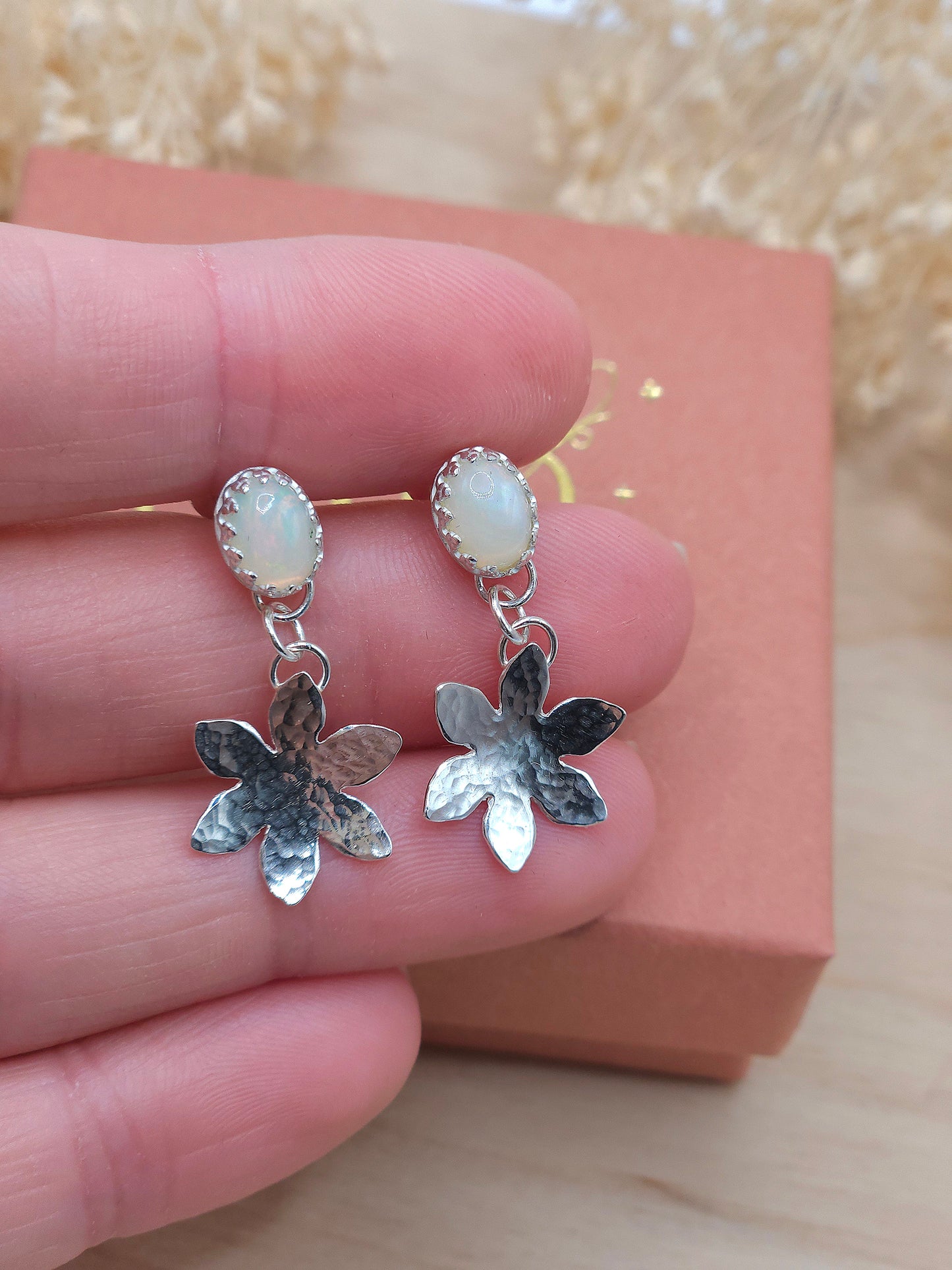 Ethiopian Opal flower earrings