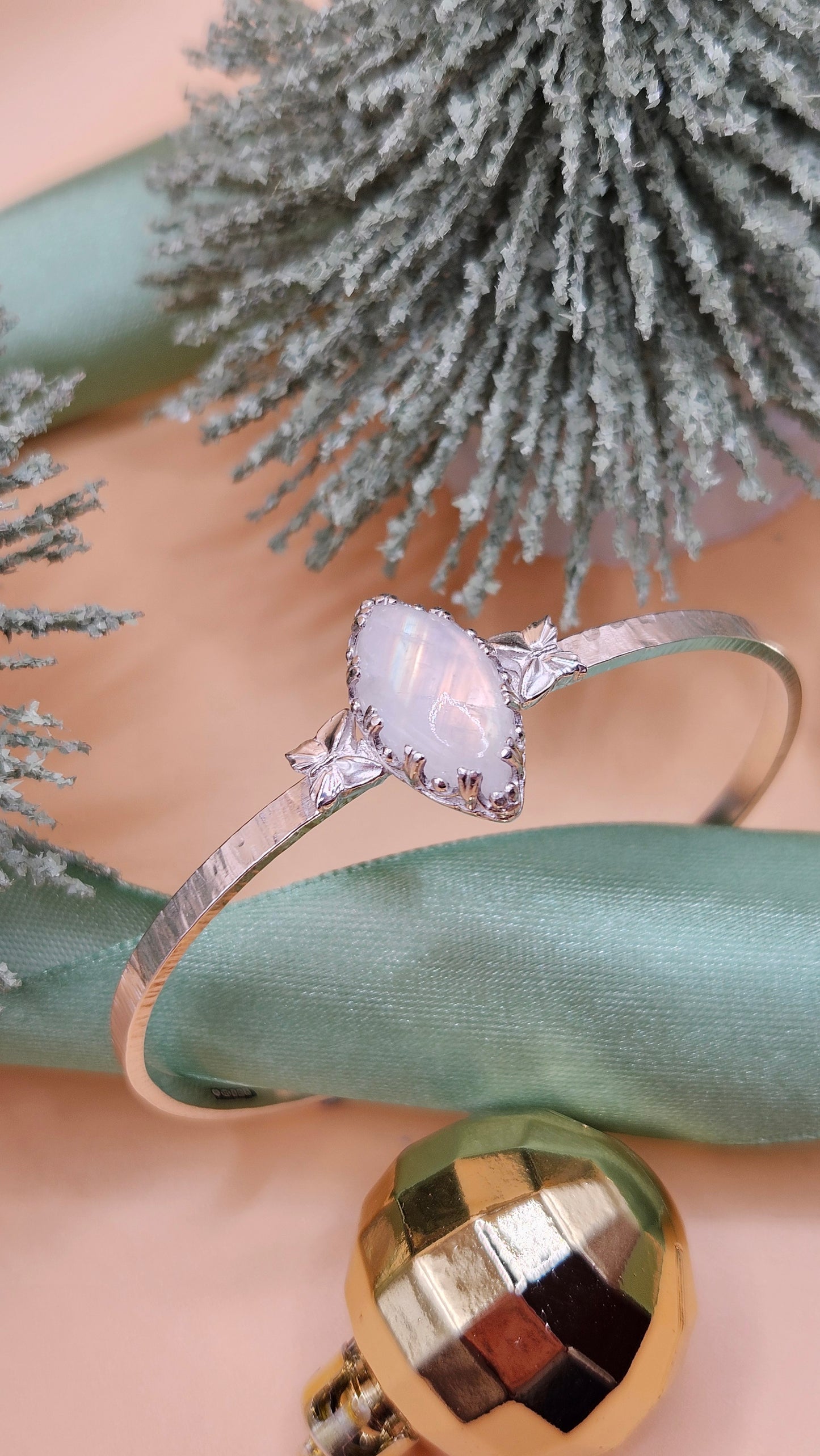 Moonstone butterfly cuff bangle