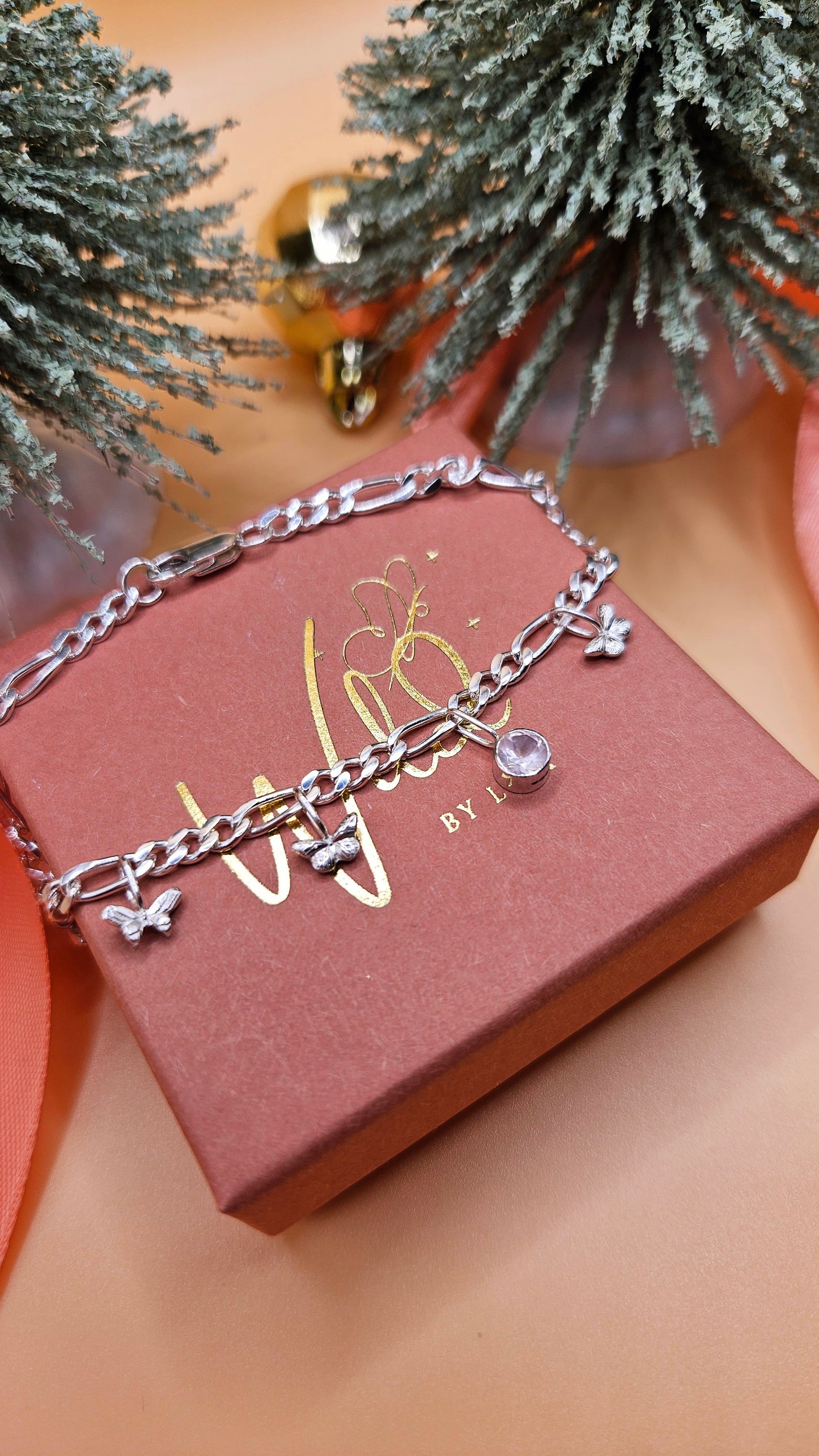 Rose Quartz butterfly charm bracelet