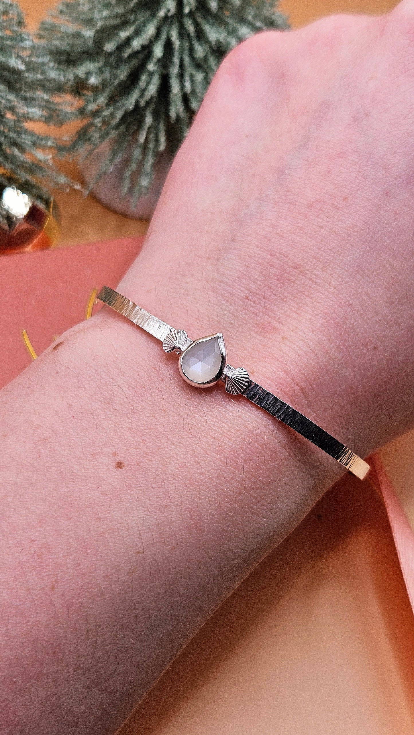 Moonstone seashell cuff bangle