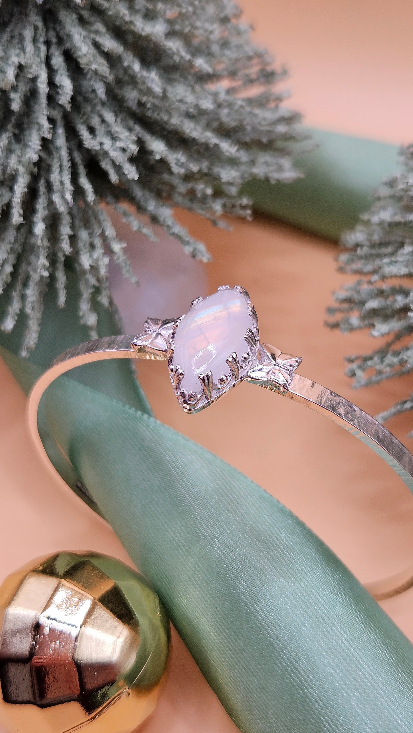Moonstone butterfly cuff bangle