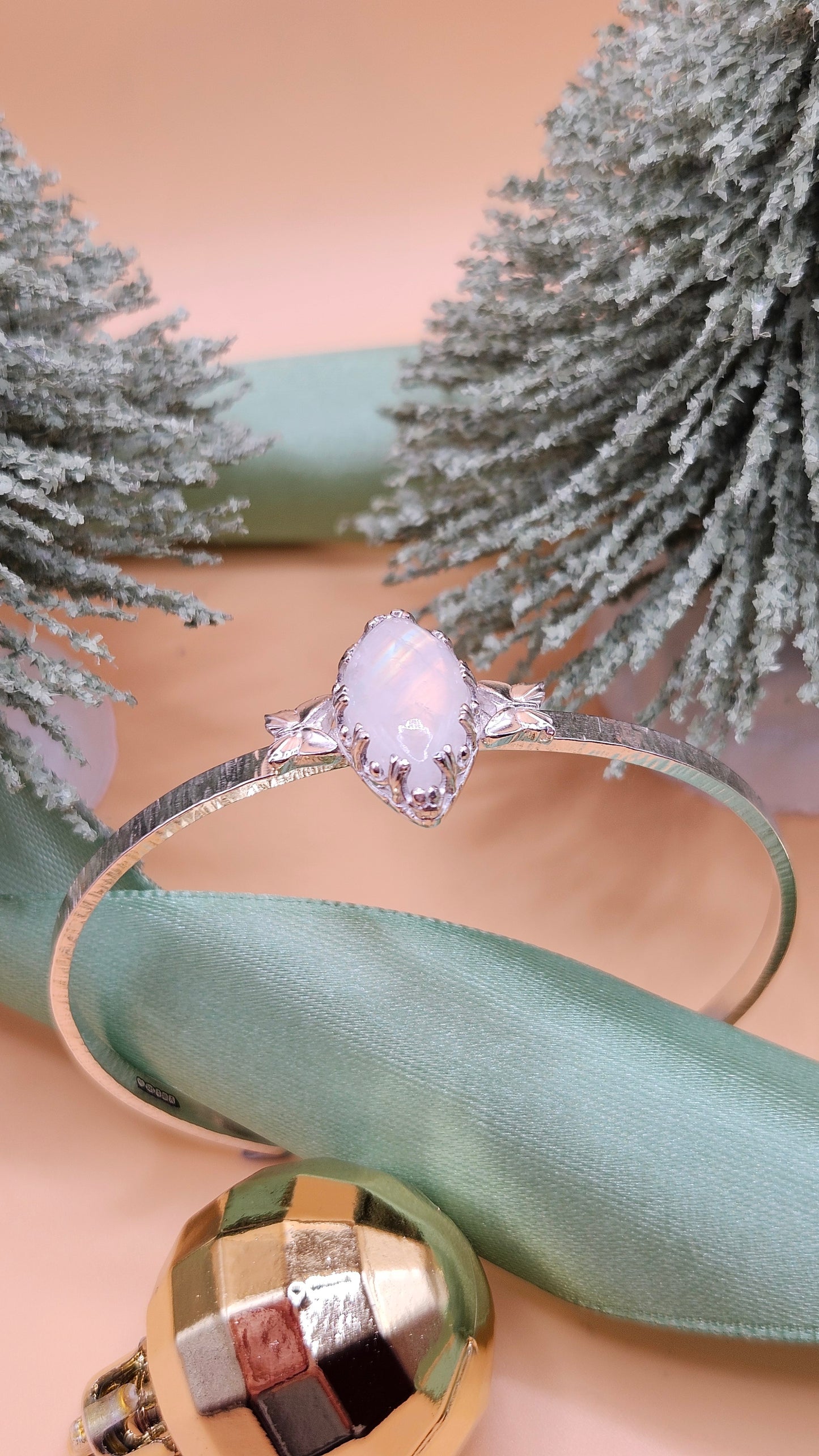 Moonstone butterfly cuff bangle