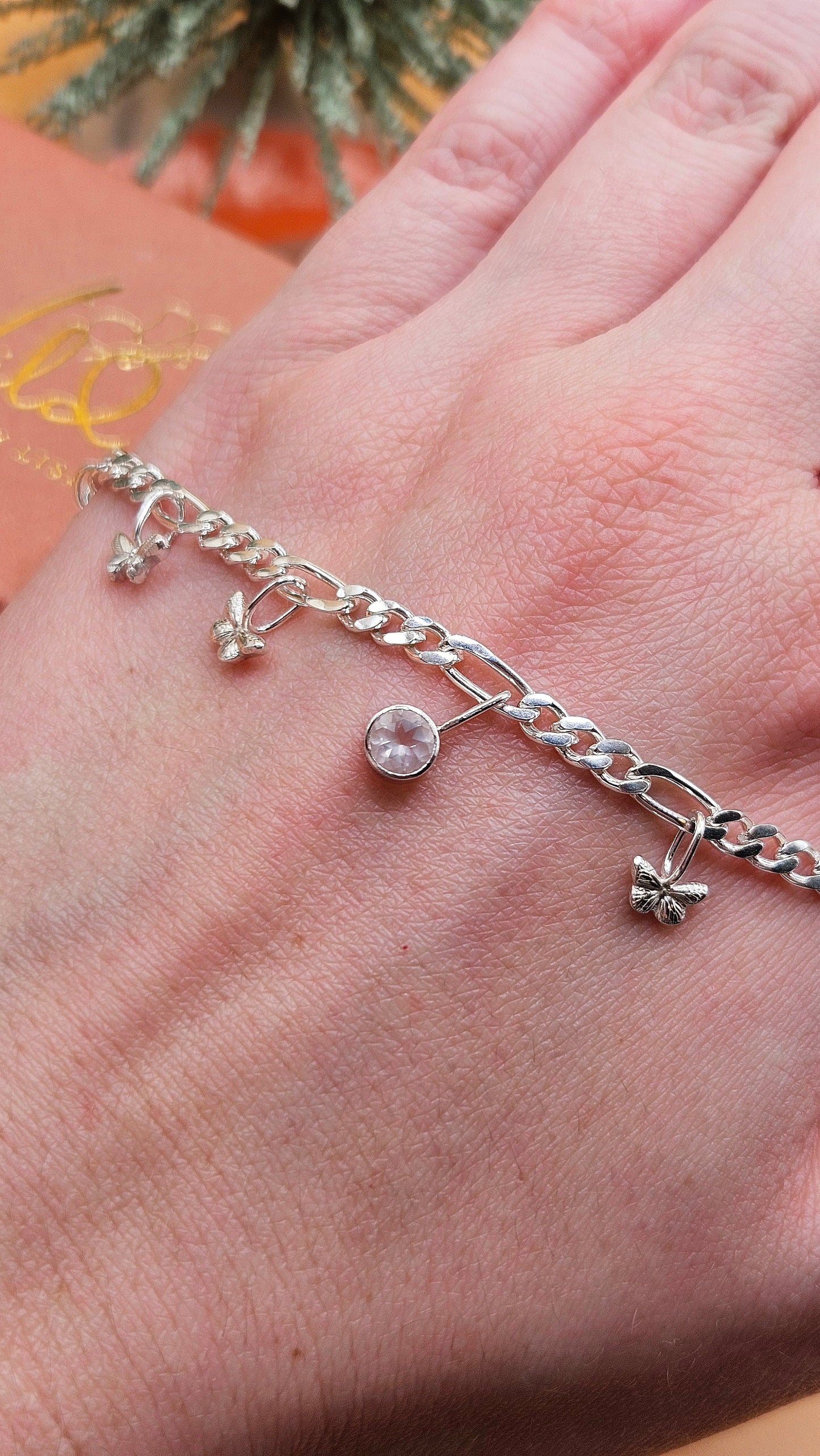 Rose Quartz butterfly charm bracelet