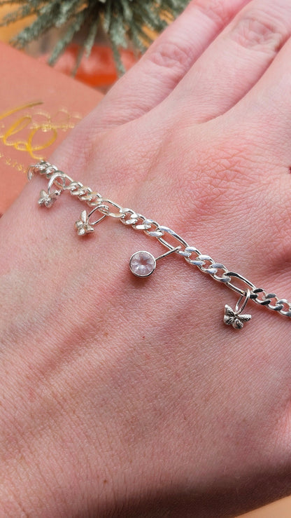 Rose Quartz butterfly charm bracelet