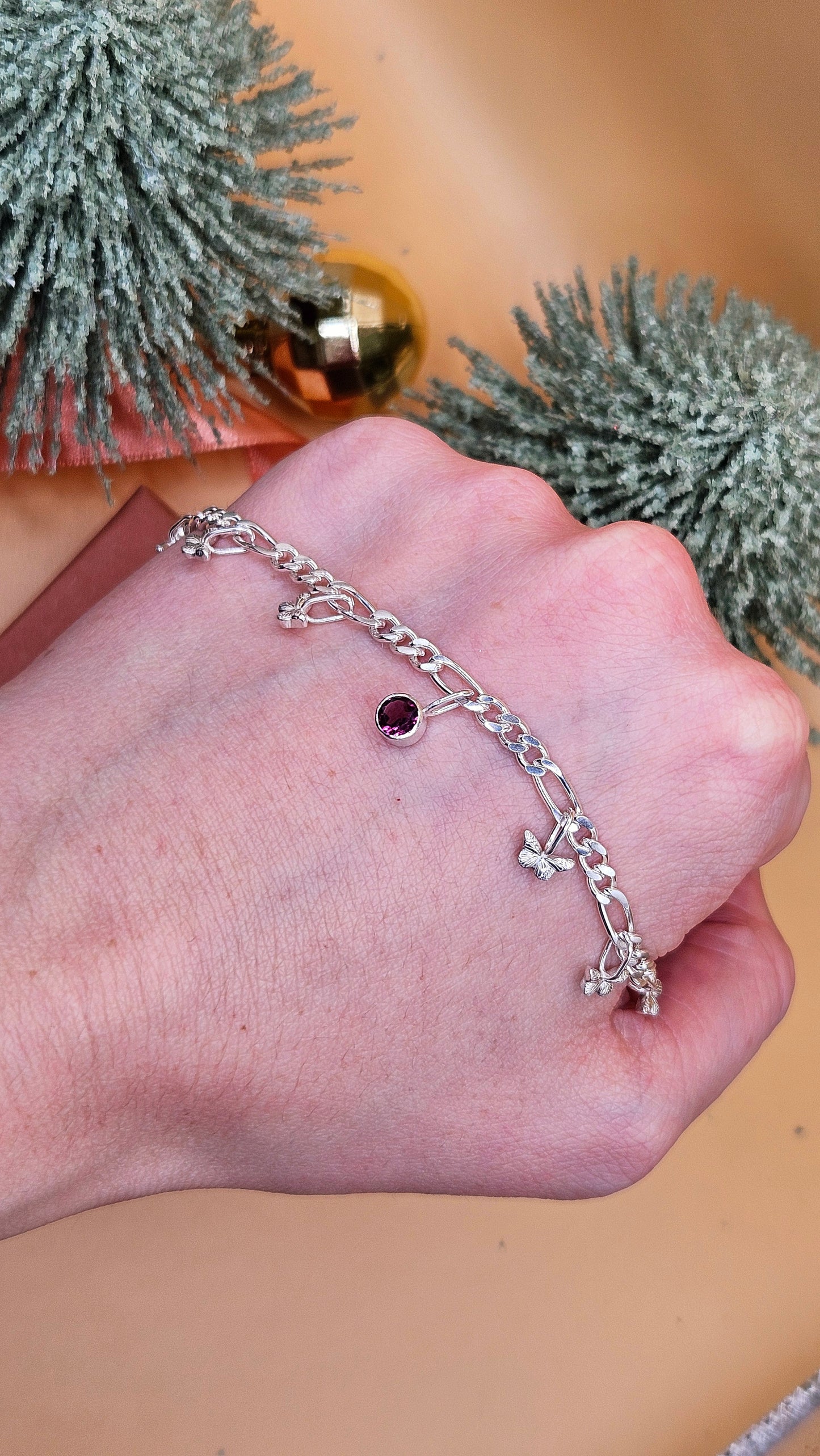 Rhodolite Garnet butterfly bracelet