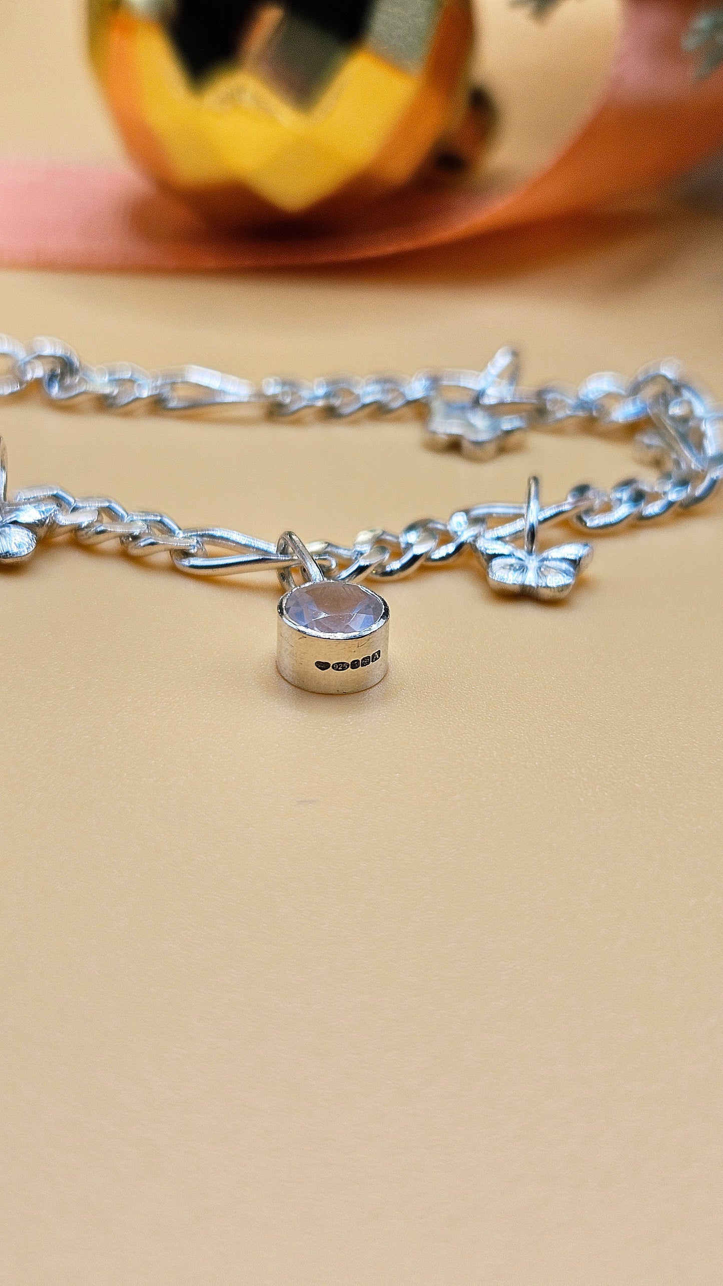 Rose Quartz butterfly charm bracelet