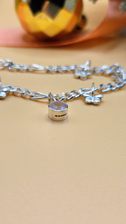 Rose Quartz butterfly charm bracelet