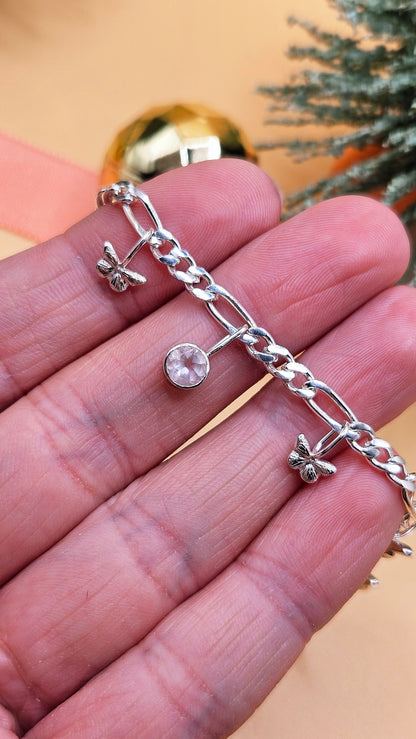 Rose Quartz butterfly charm bracelet