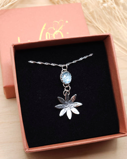 Aquamarine flower drop necklace