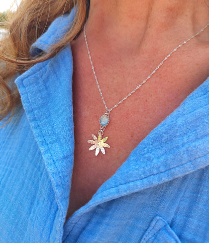 Aquamarine flower drop necklace
