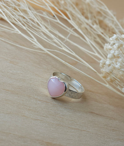 Pink Opal heart ring - Size O