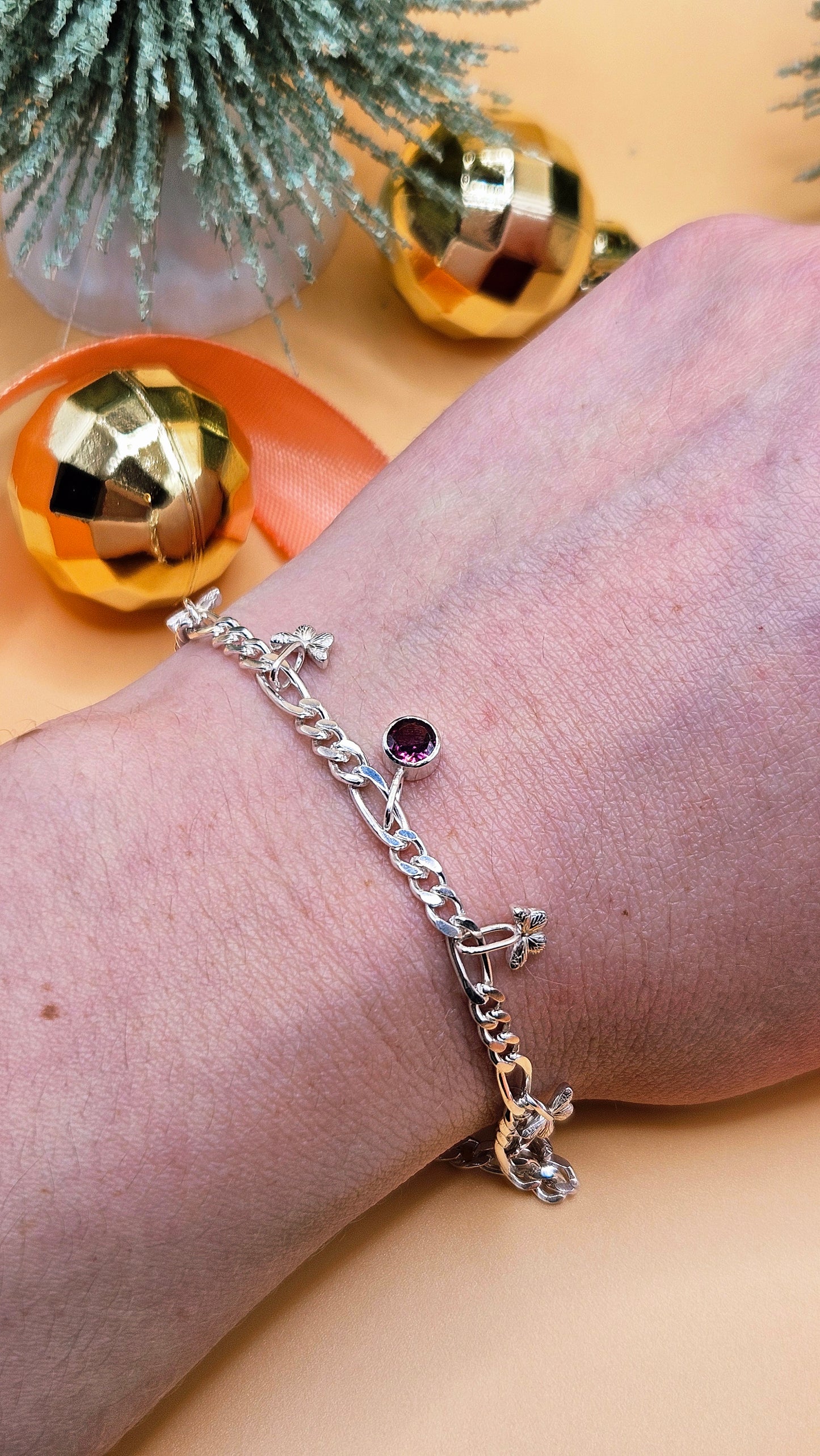 Rhodolite Garnet butterfly bracelet