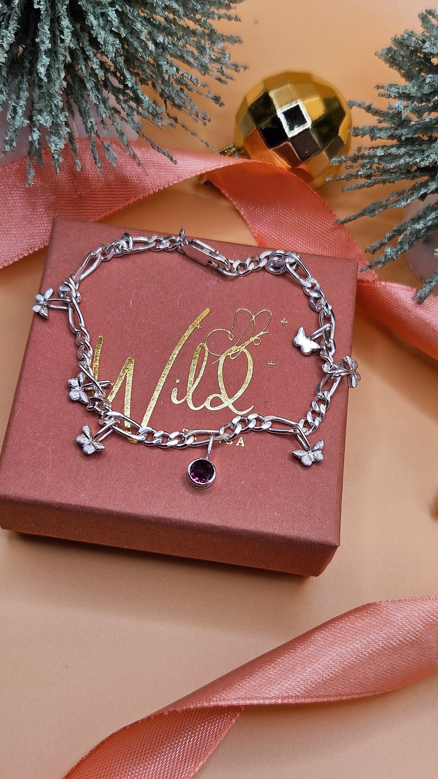 Rhodolite Garnet butterfly bracelet