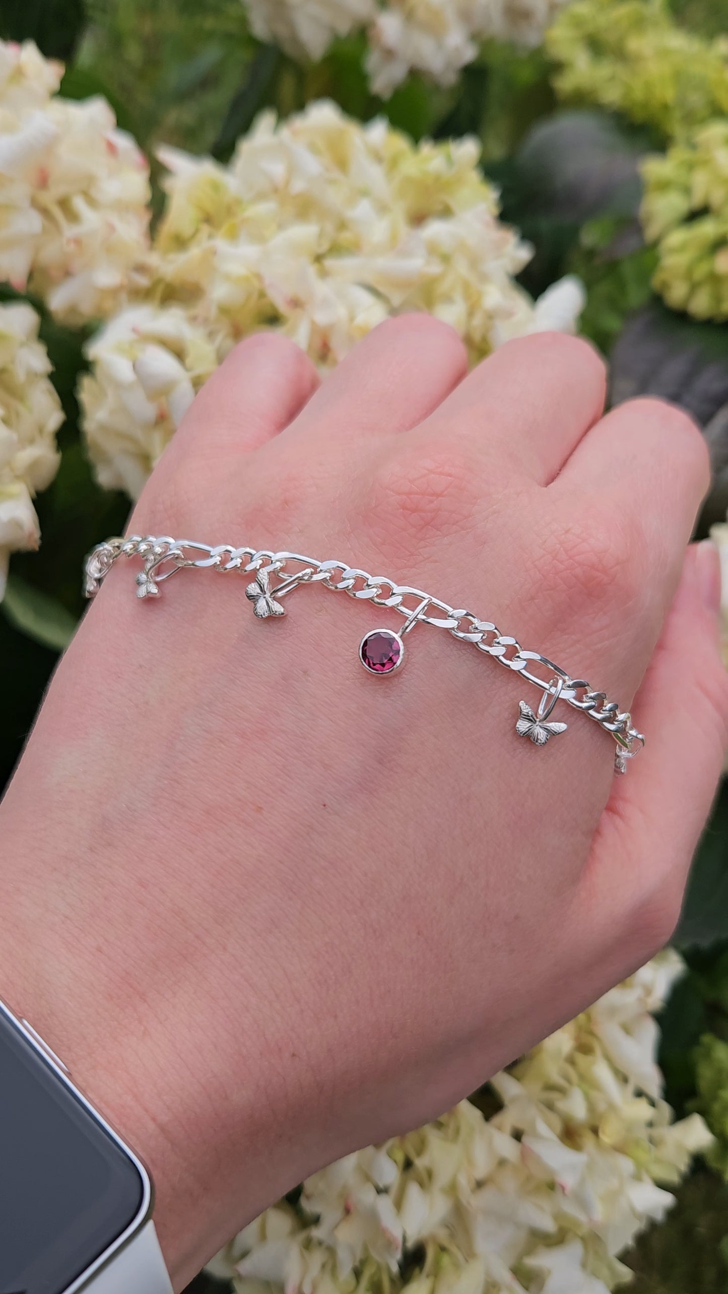 Rhodolite Garnet butterfly bracelet
