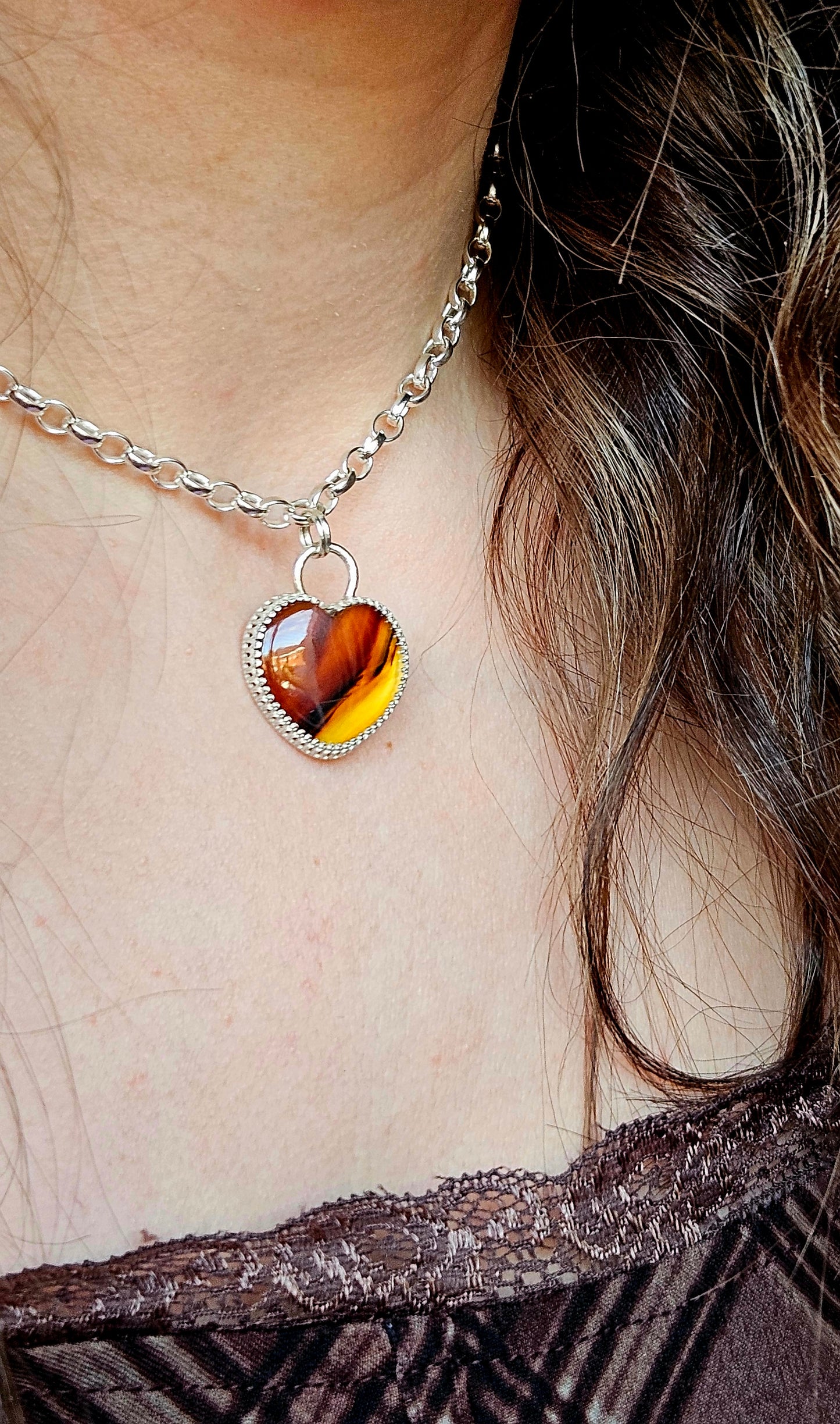 Montana Agate heart choker necklace