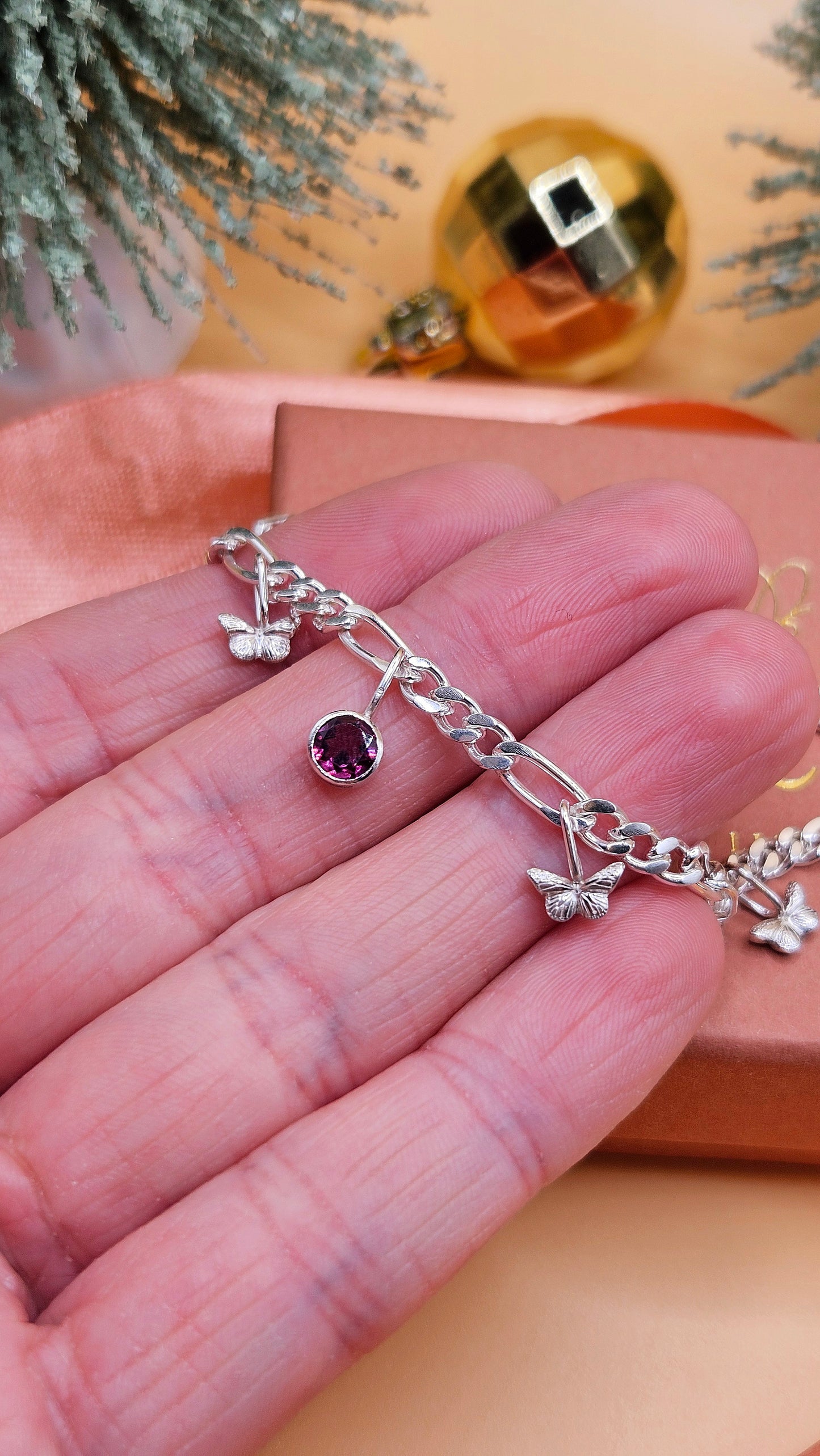Rhodolite Garnet butterfly bracelet